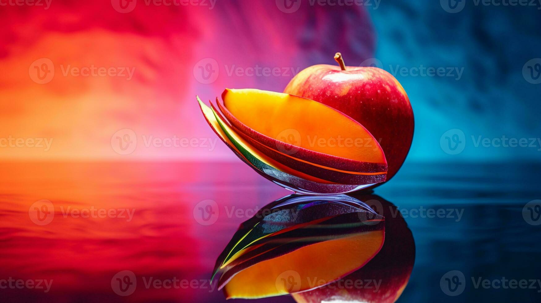 Photo of Enau fruit half against a colorful abstract background. Generative AI