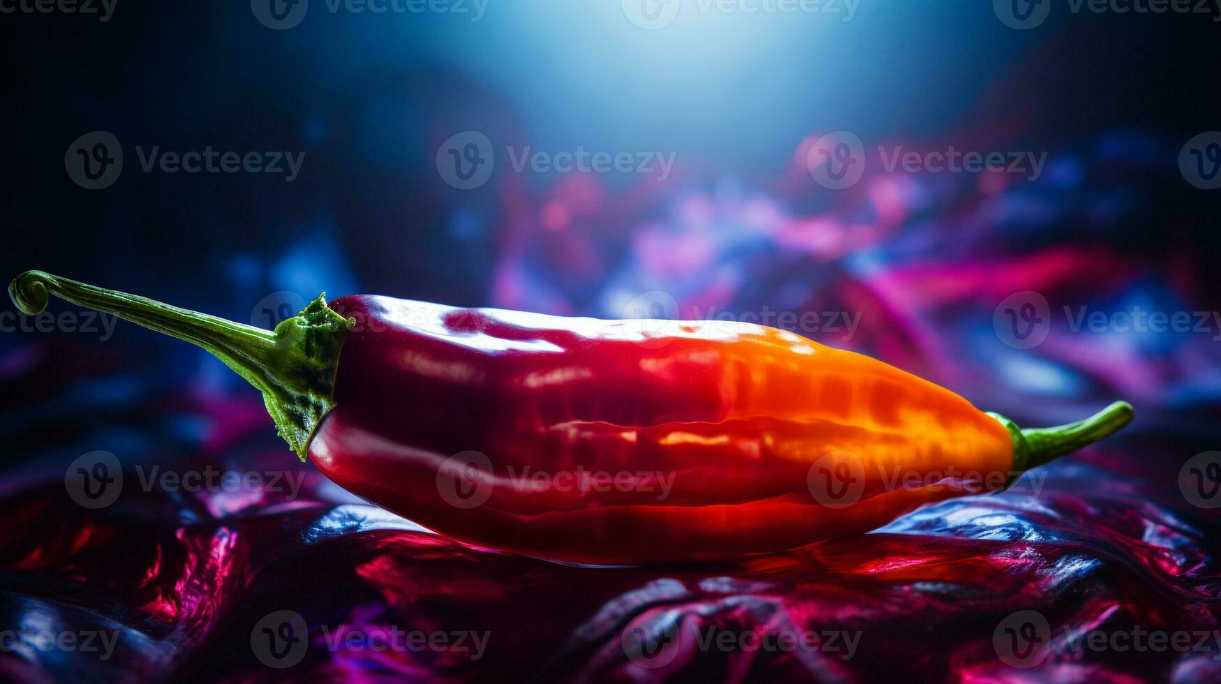 Photo of chilli pepper fruit half against a colorful abstract background. Generative AI