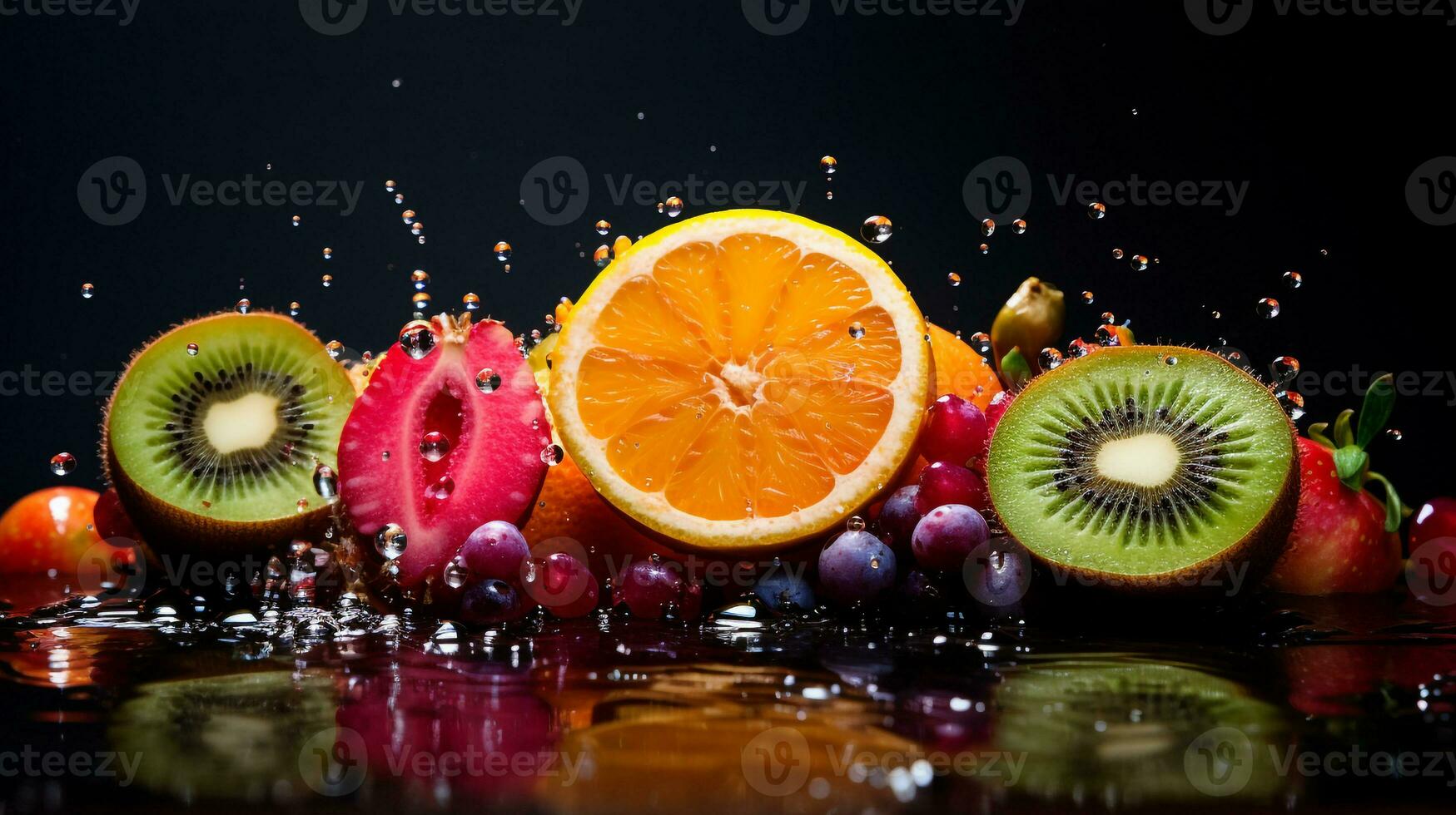 Photo of Canistle fruit half against a colorful abstract background. Generative AI