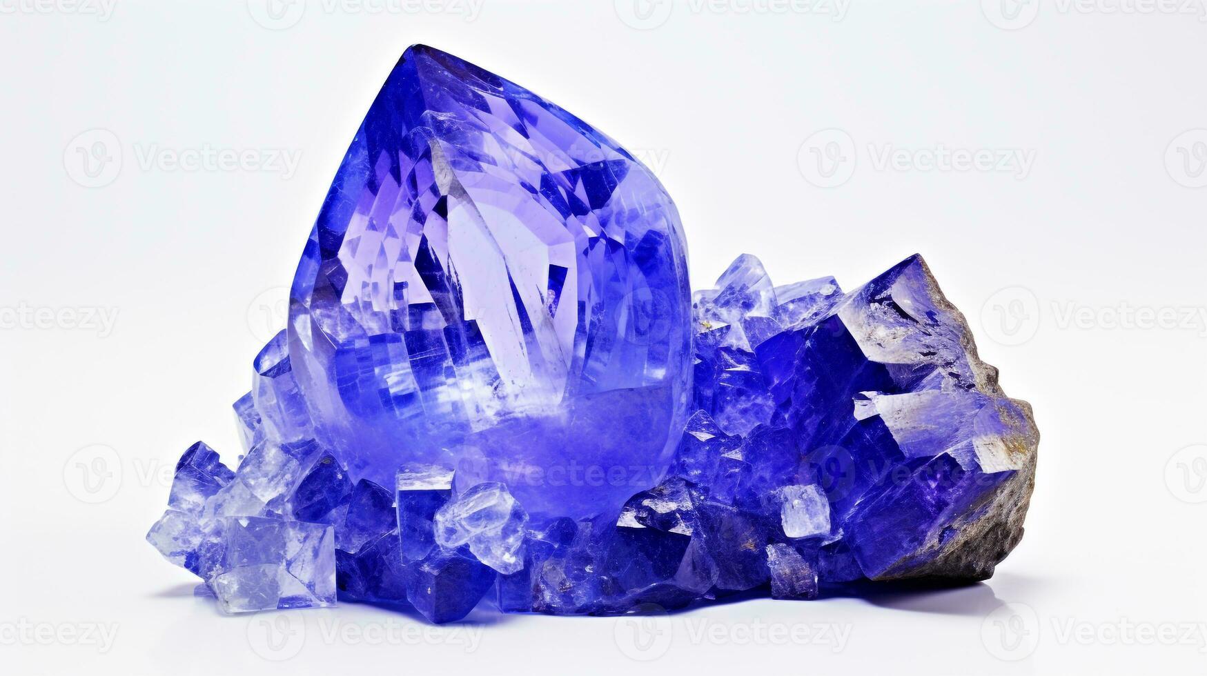 Photo of Tanzanite isolated on white background. Generative AI