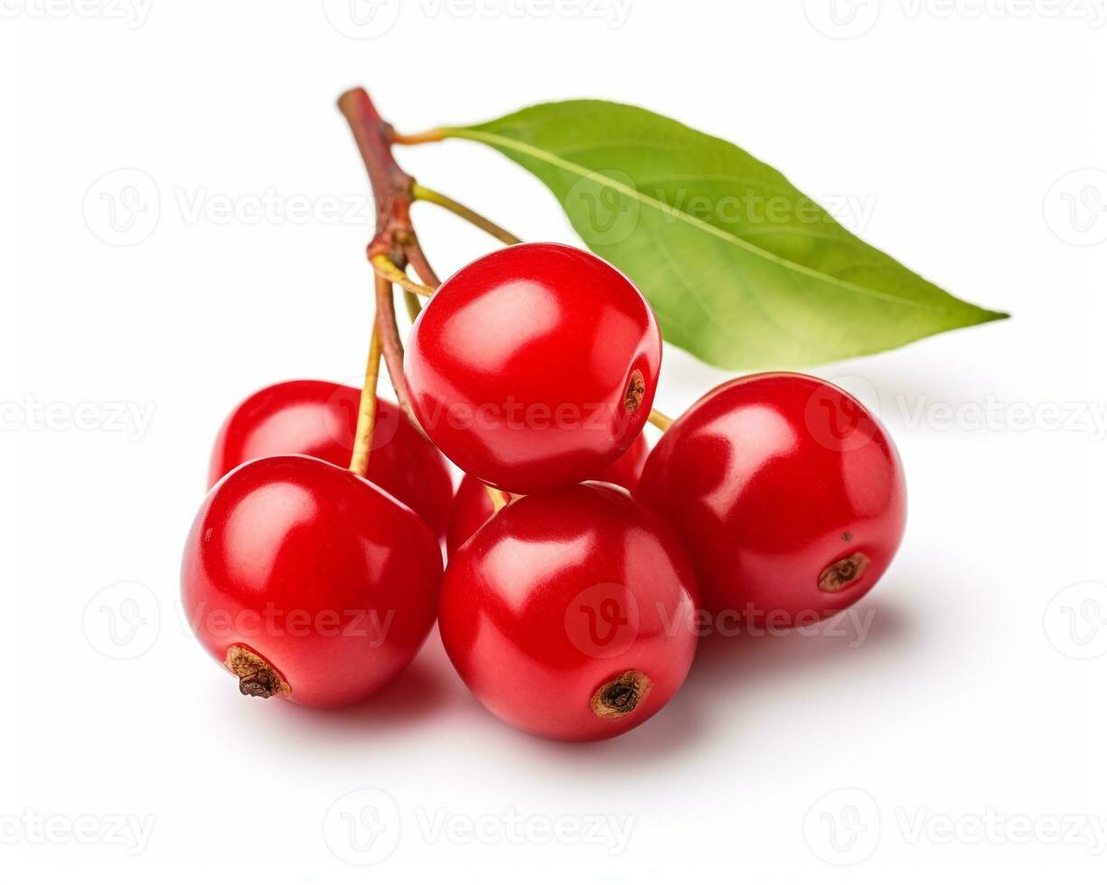 Photo of Barbados cherry isolated on white background. Generative AI