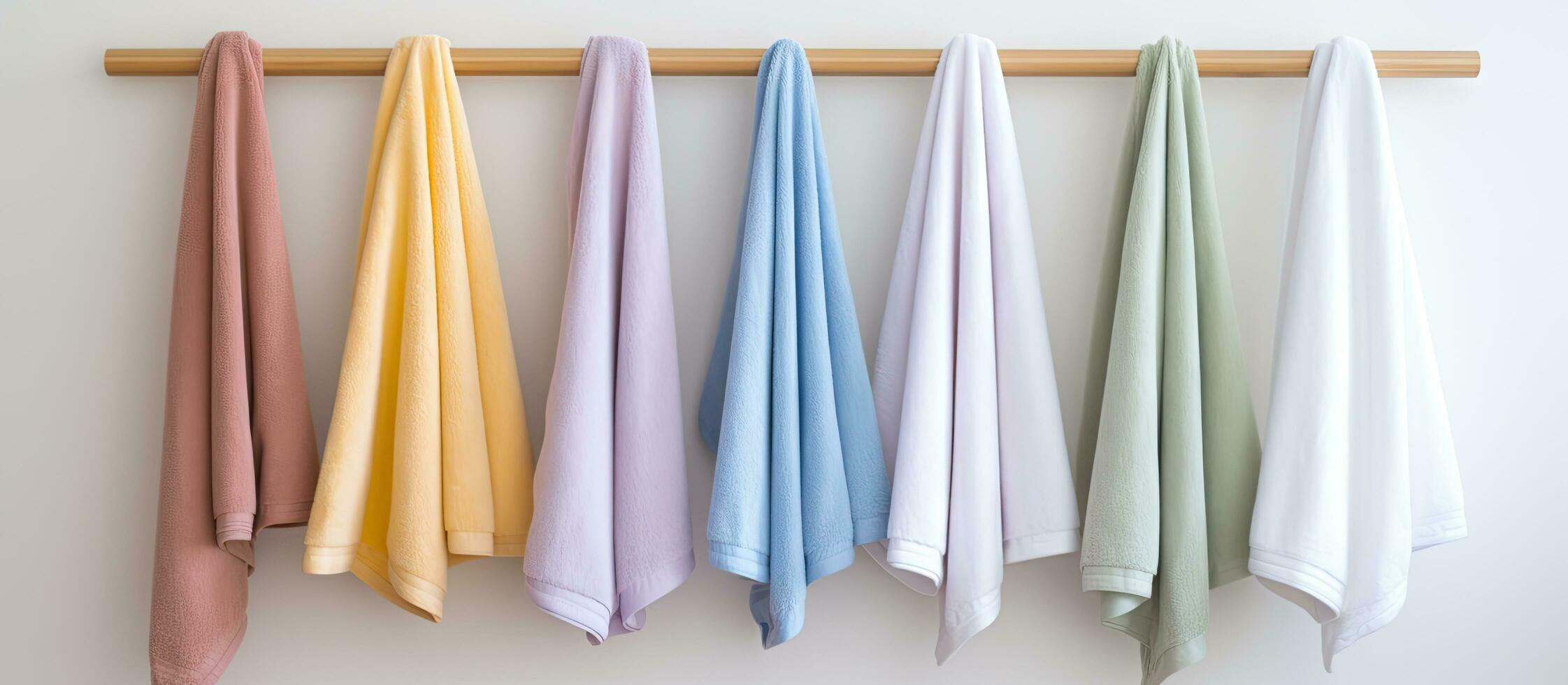 Hand towels hanging on a white wall photo
