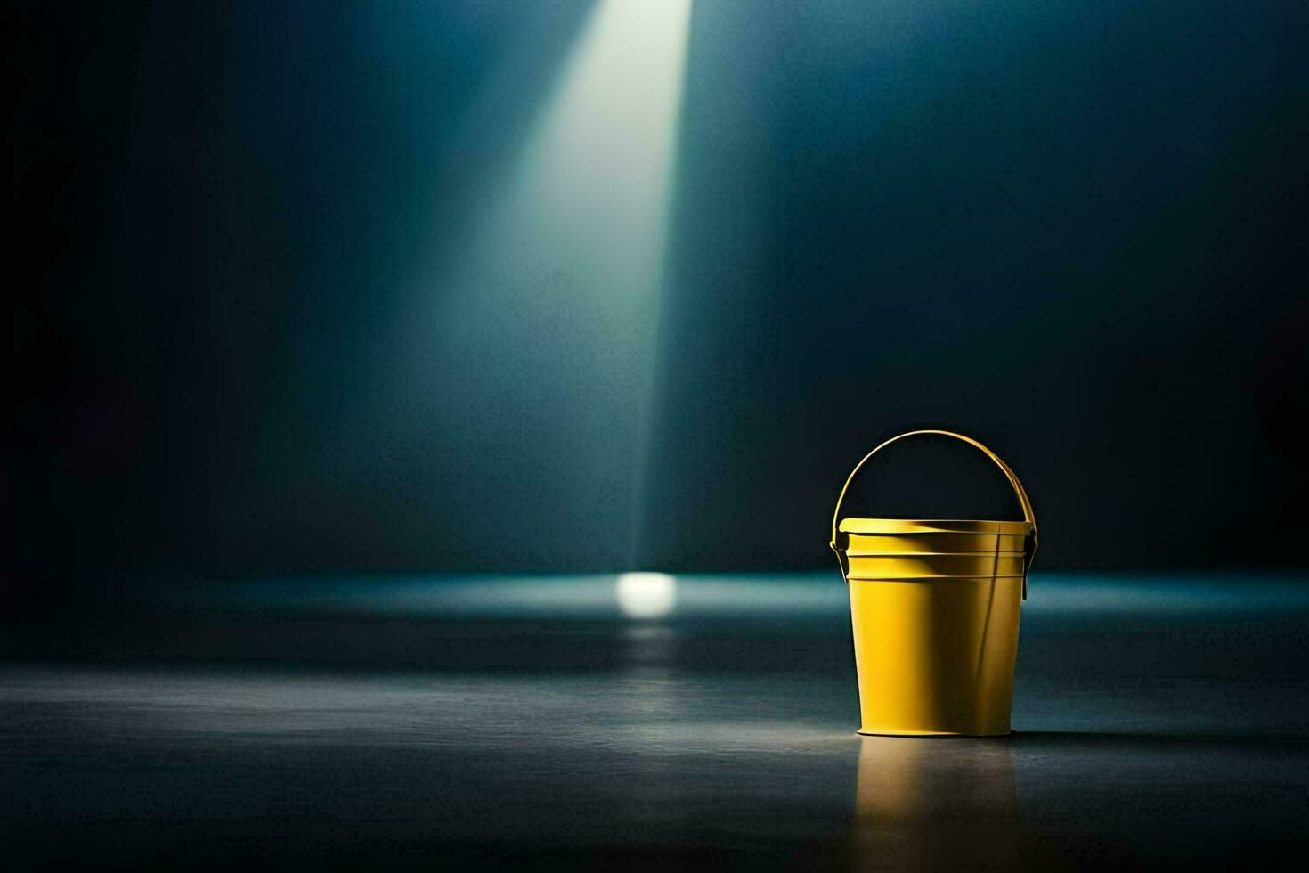 a yellow bucket on a dark floor with a spotlight. AI-Generated photo