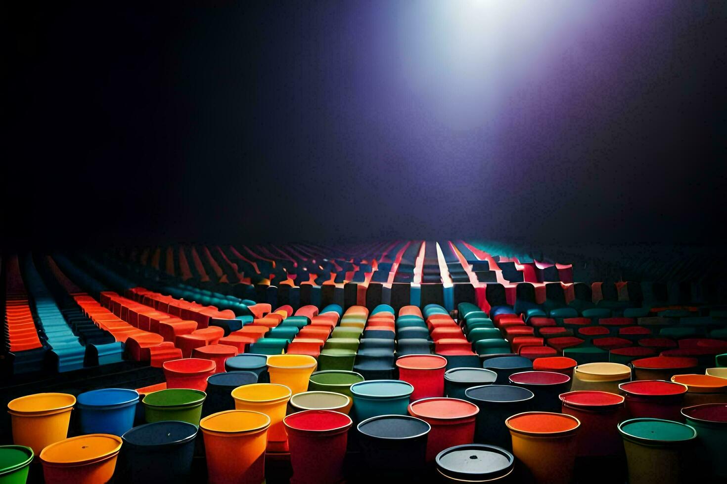a large group of colorful cups on a stage. AI-Generated photo