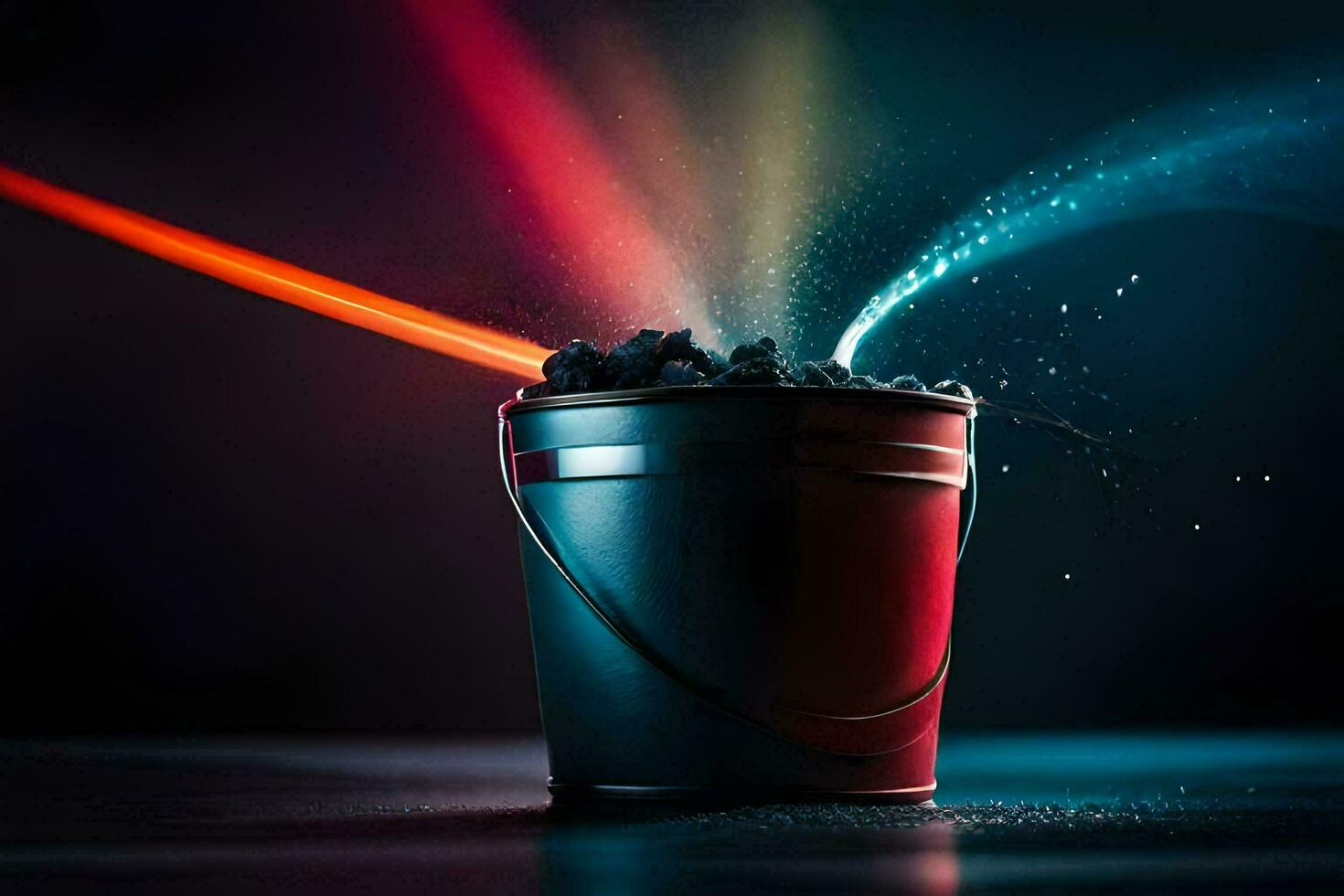 a bucket of dirt being sprayed with a laser. AI-Generated photo