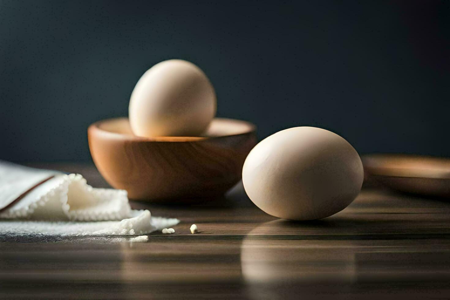 two eggs in a bowl on a table. AI-Generated photo