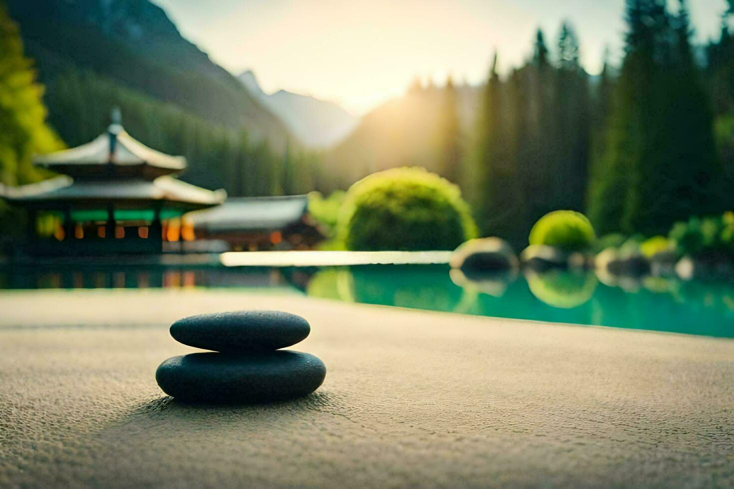 zen garden in the mountains. AI-Generated photo
