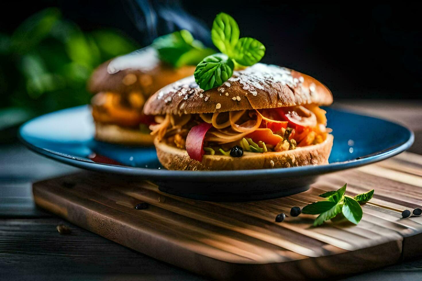 a plate with two sandwiches on it. AI-Generated photo