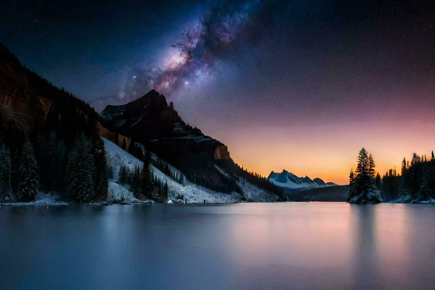 photo wallpaper the sky, mountains, lake, the milky, the stars, the milky. AI-Generated