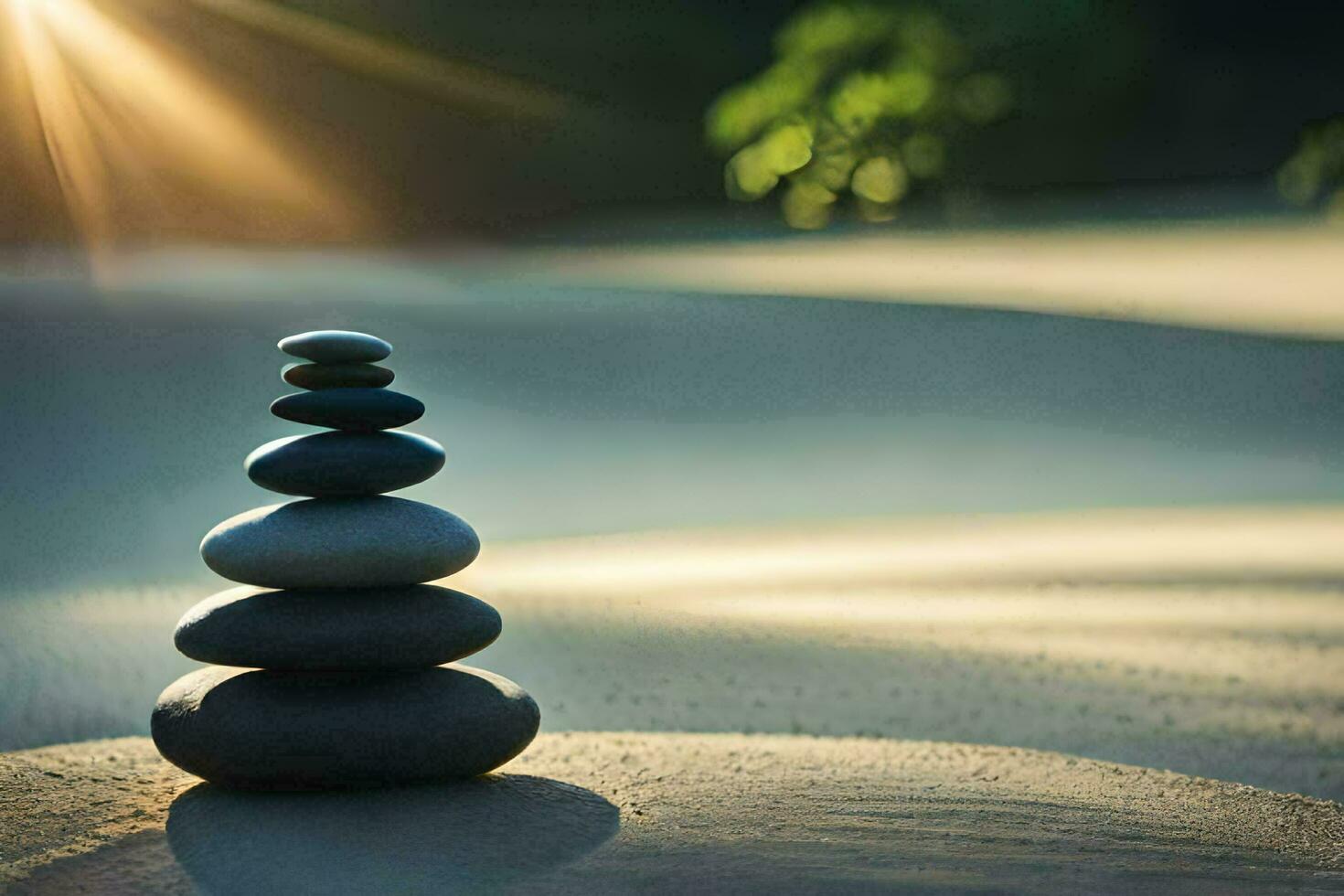 a stack of stones in the sand. AI-Generated photo
