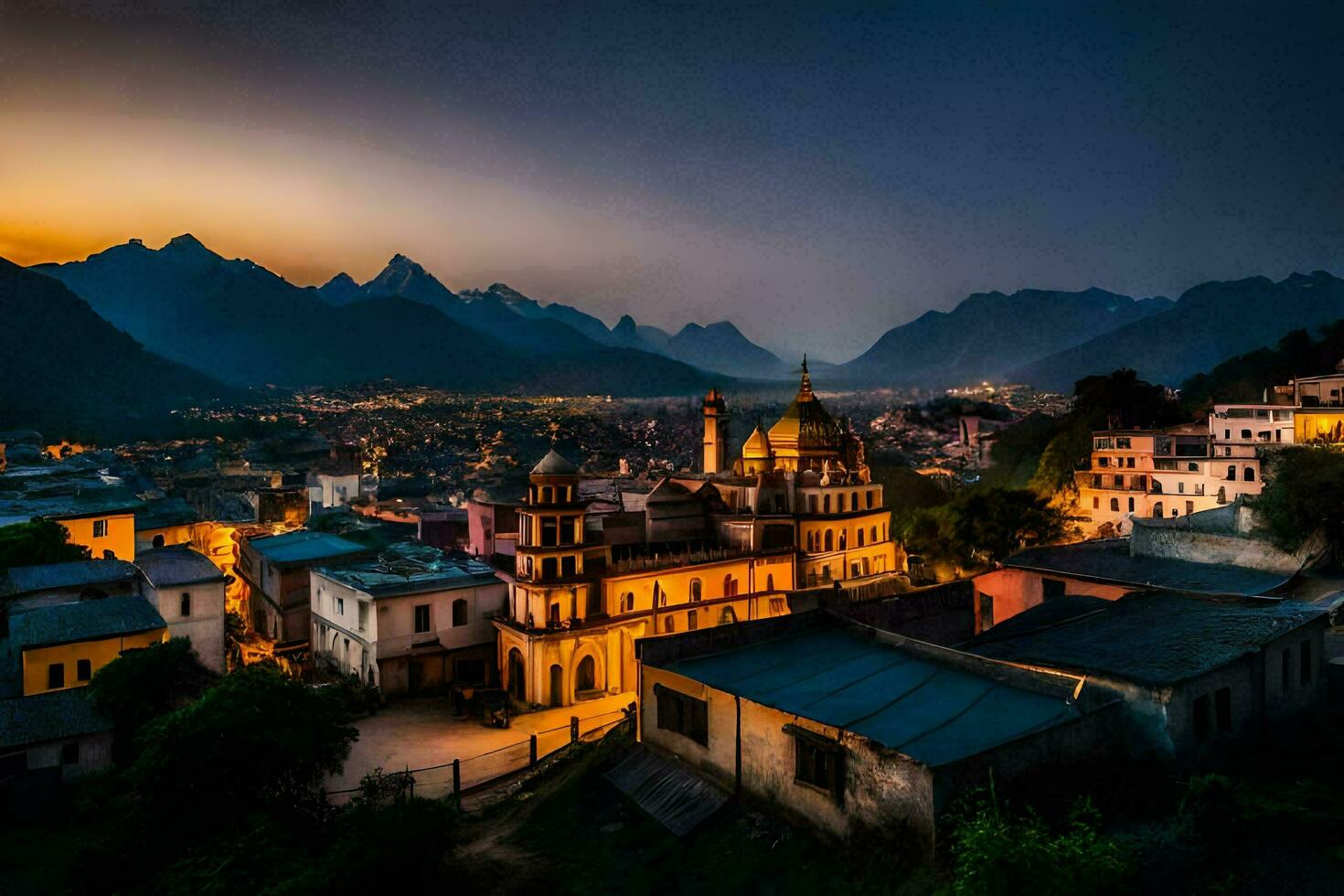 photo wallpaper the sky, mountains, the city, the sky, the city, the sky,. AI-Generated