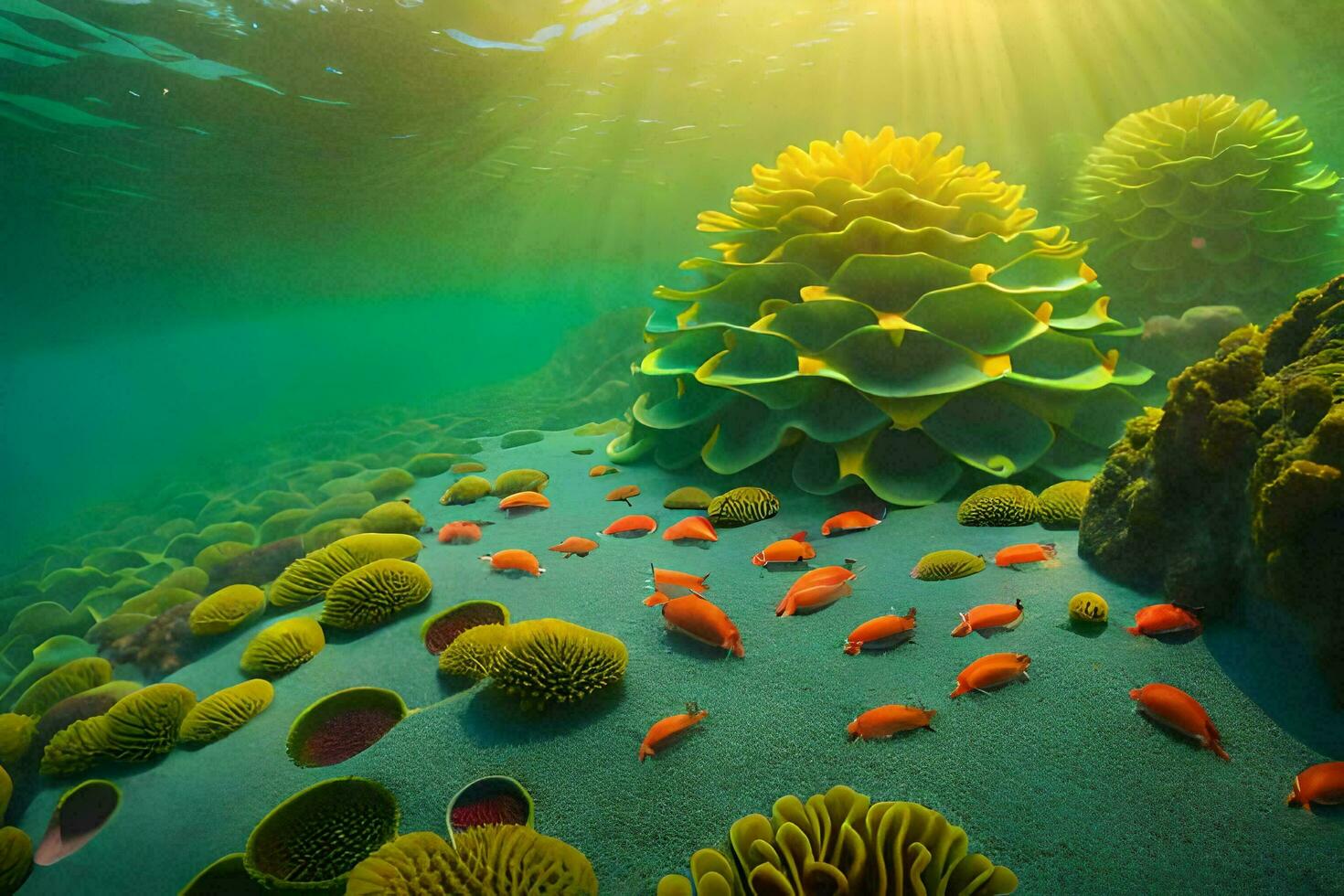 a colorful underwater scene with coral and fish. AI-Generated photo