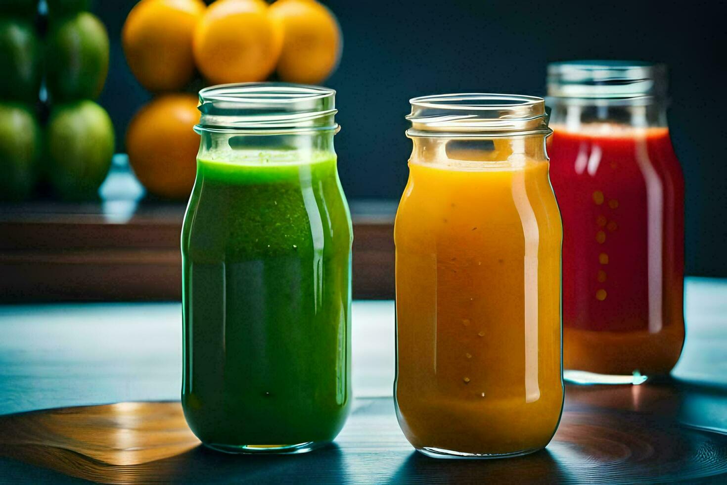 three different types of juices in glass bottles. AIGenerated 34251742
