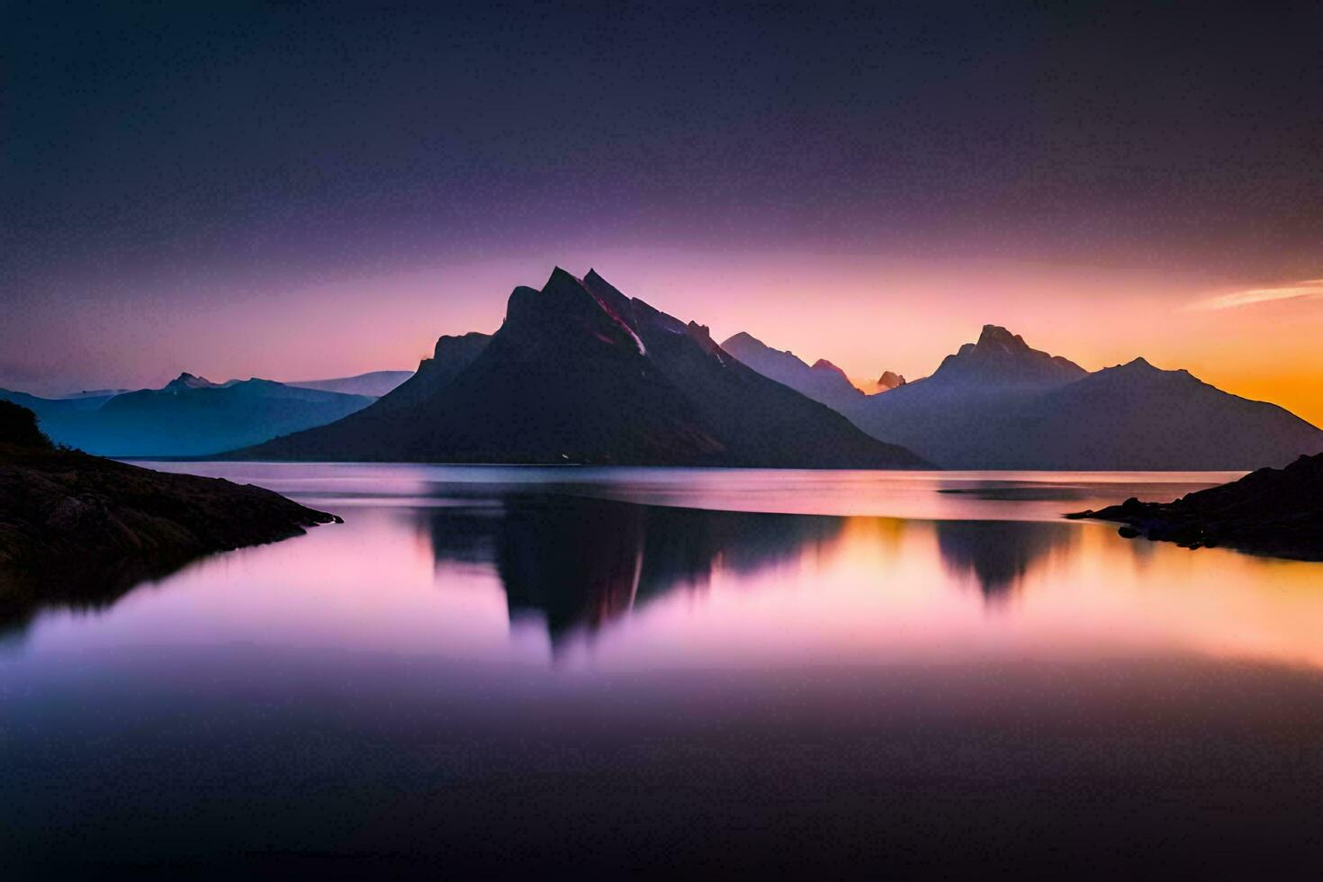 the mountains are reflected in the water at sunset. AI-Generated photo