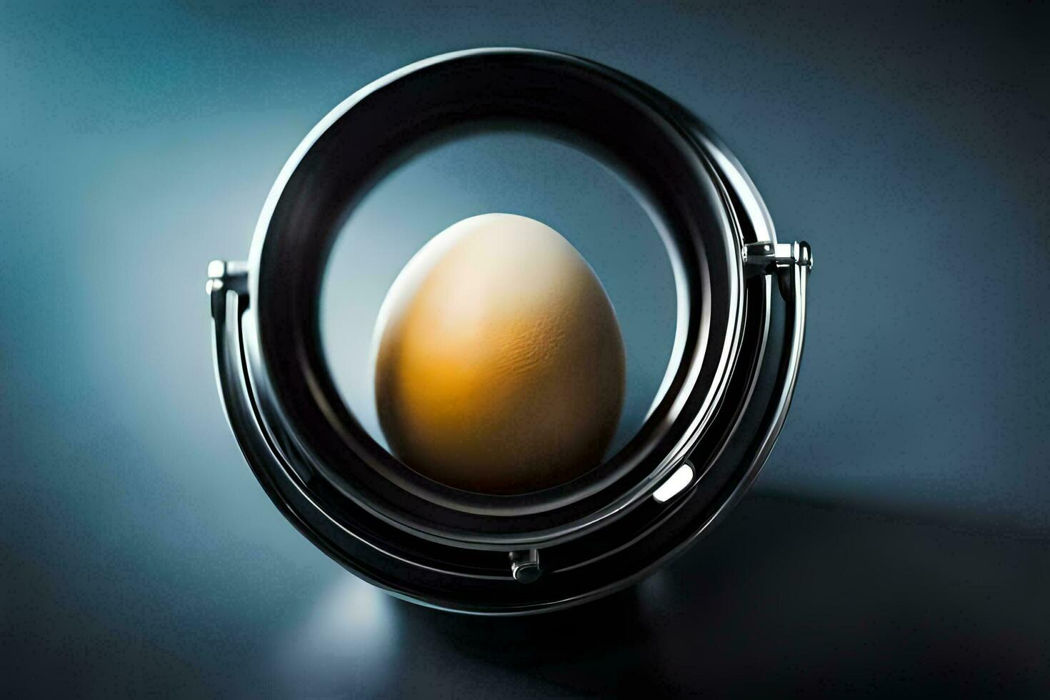 an egg in a metal ring on a dark background. AI-Generated photo