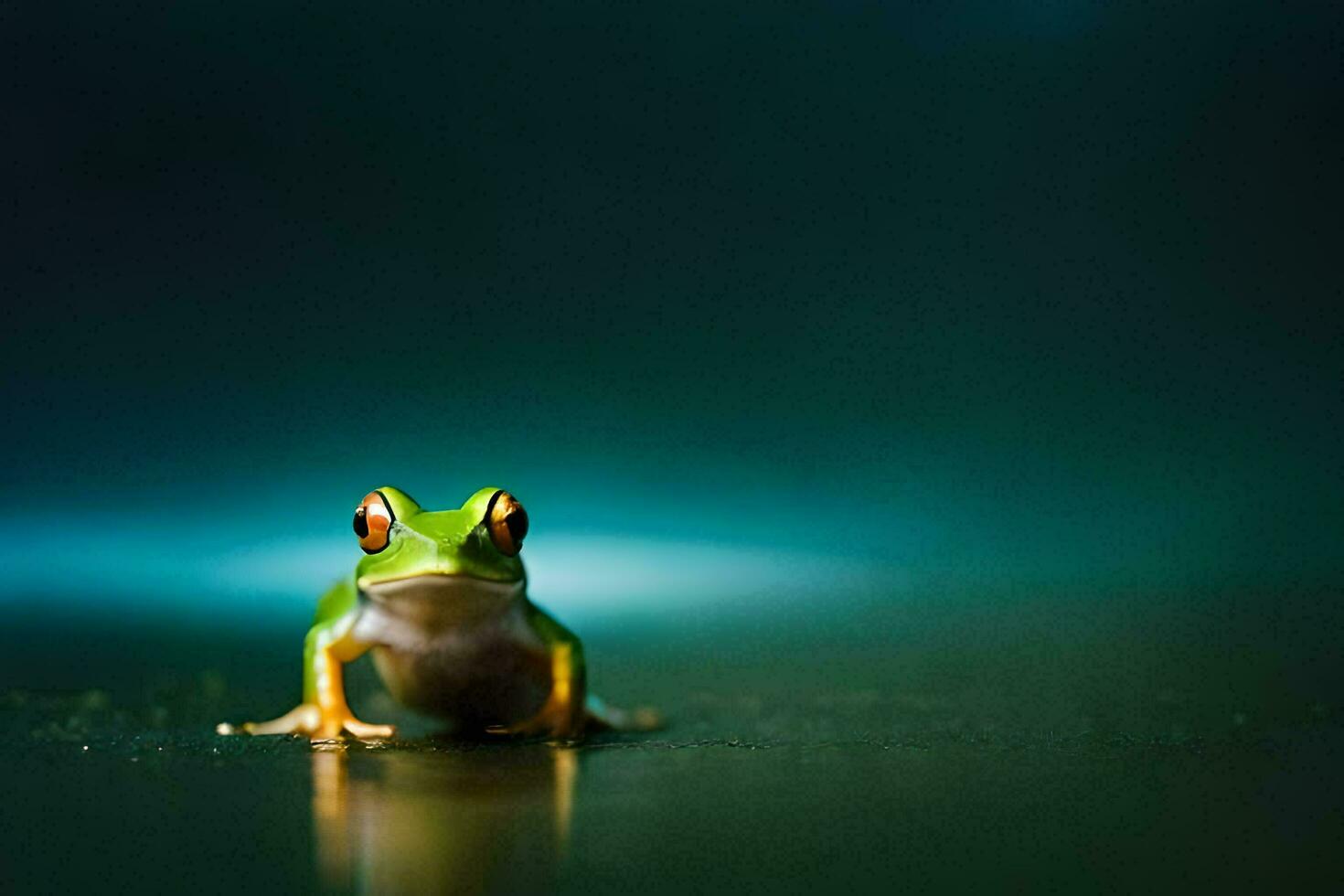 a frog sitting on a dark surface. AI-Generated photo