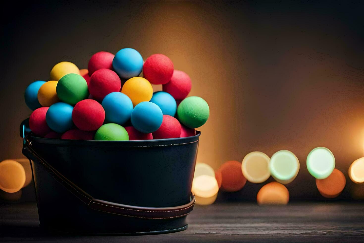 colorful candy in a bucket. AI-Generated photo