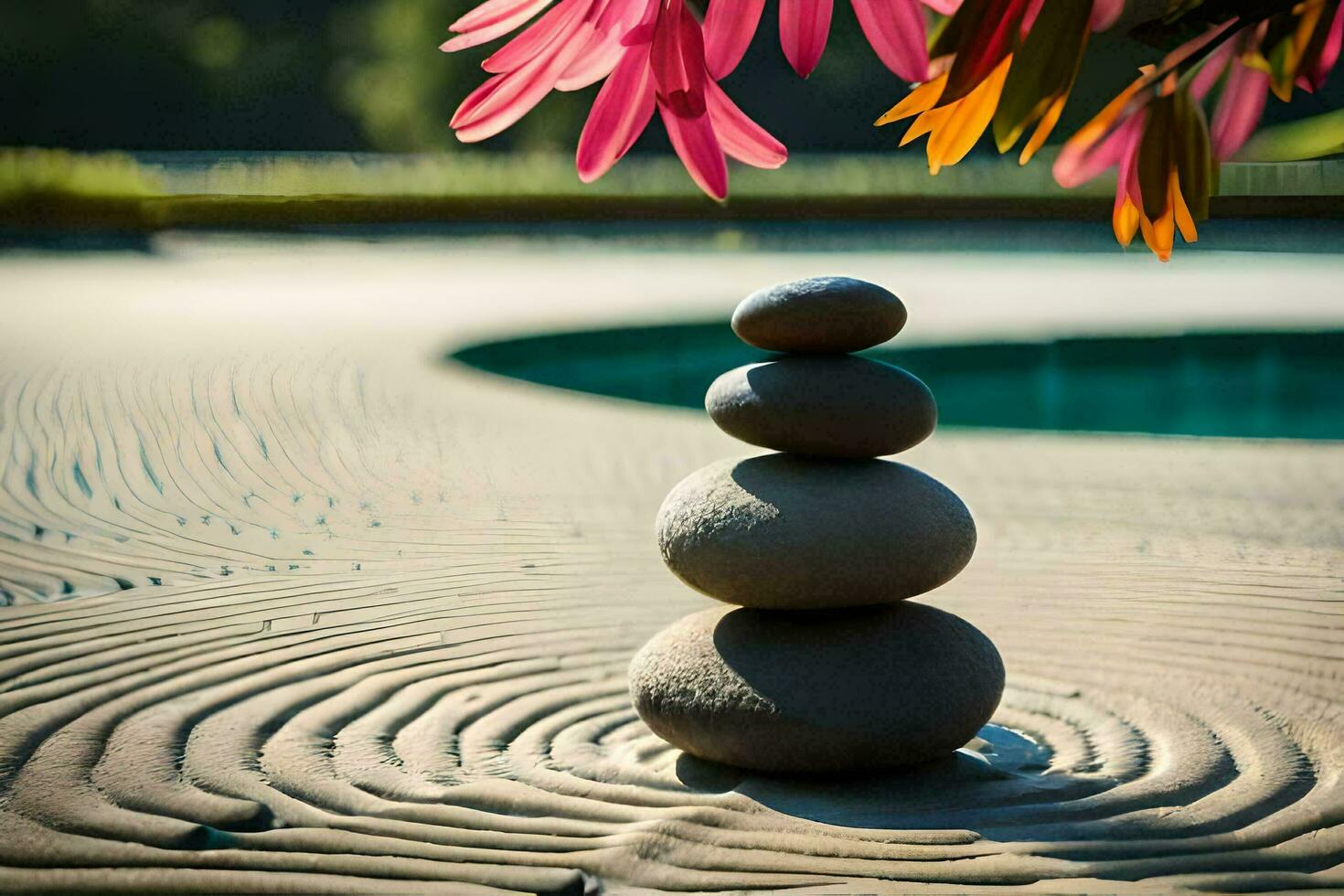 a stack of stones sitting on a sandstone surface. AI-Generated photo
