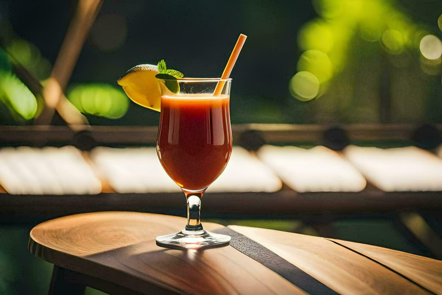 un vaso de rojo bebida sentado en un mesa. generado por ai foto