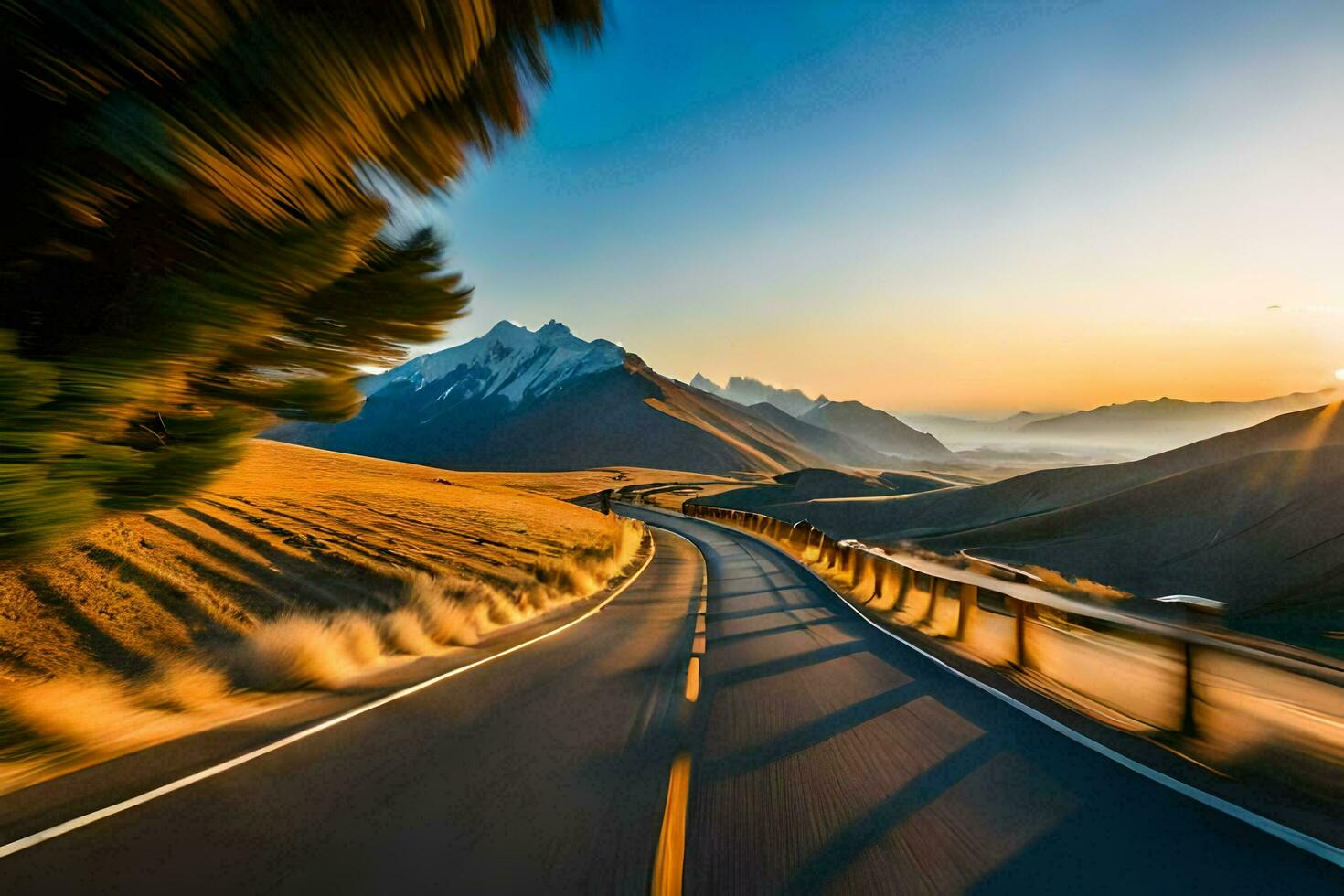 un la carretera en el montañas con el Dom ajuste. generado por ai foto