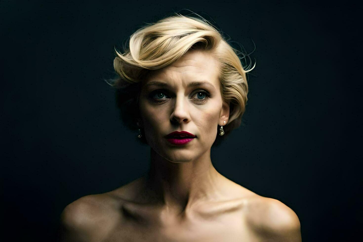 a woman with short blonde hair and red lipstick. AI-Generated photo