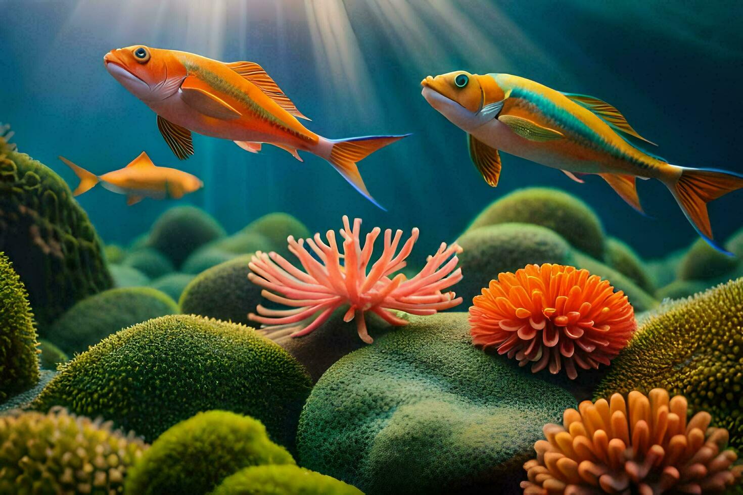 fish swimming in the ocean with an anemone. AI-Generated photo