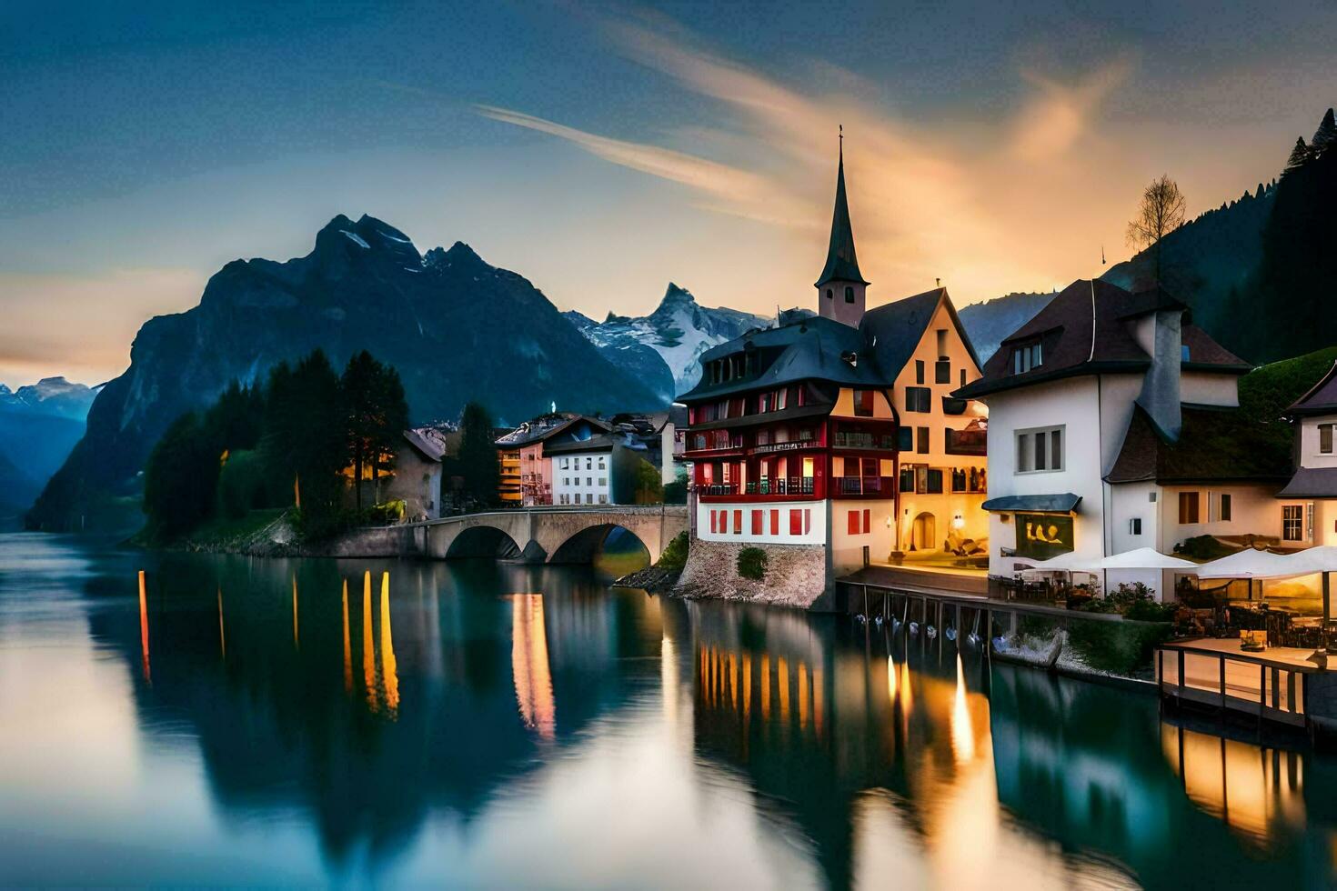 el hermosa pueblo de hallstatt, Austria. generado por ai foto