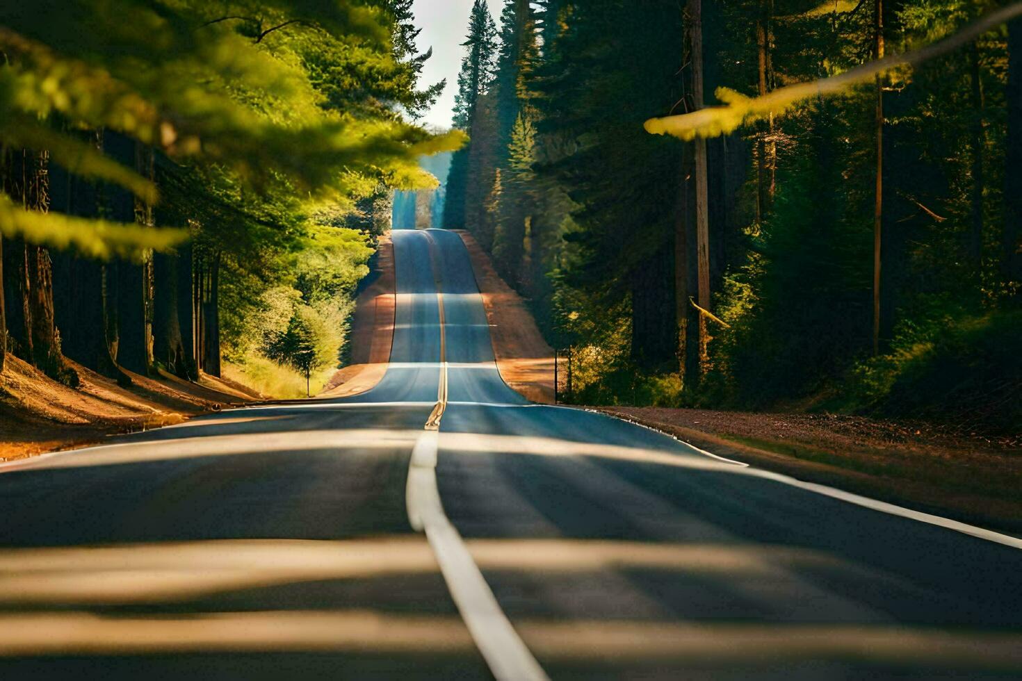 a long road through the woods. AI-Generated photo