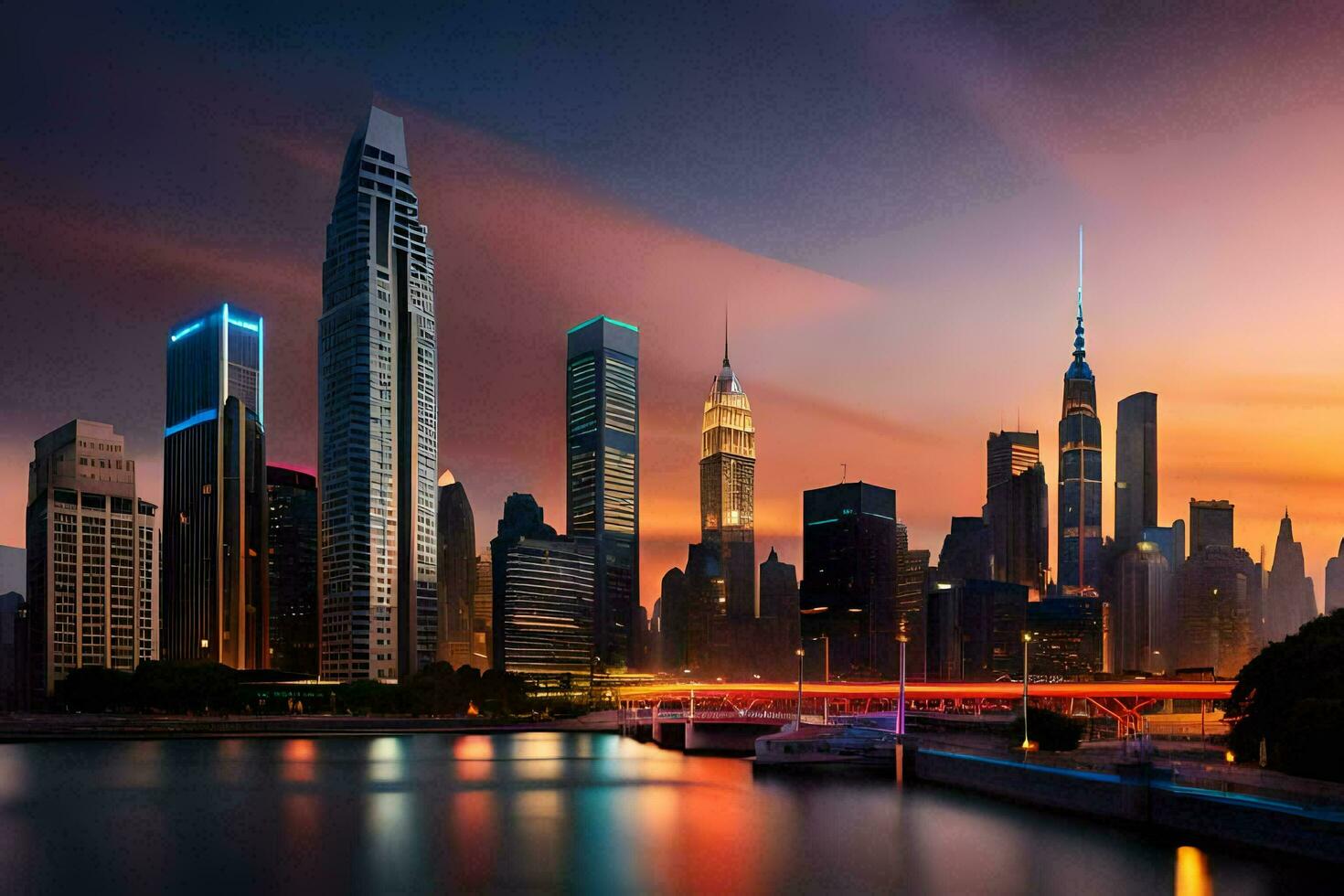 the city skyline at sunset. AI-Generated photo