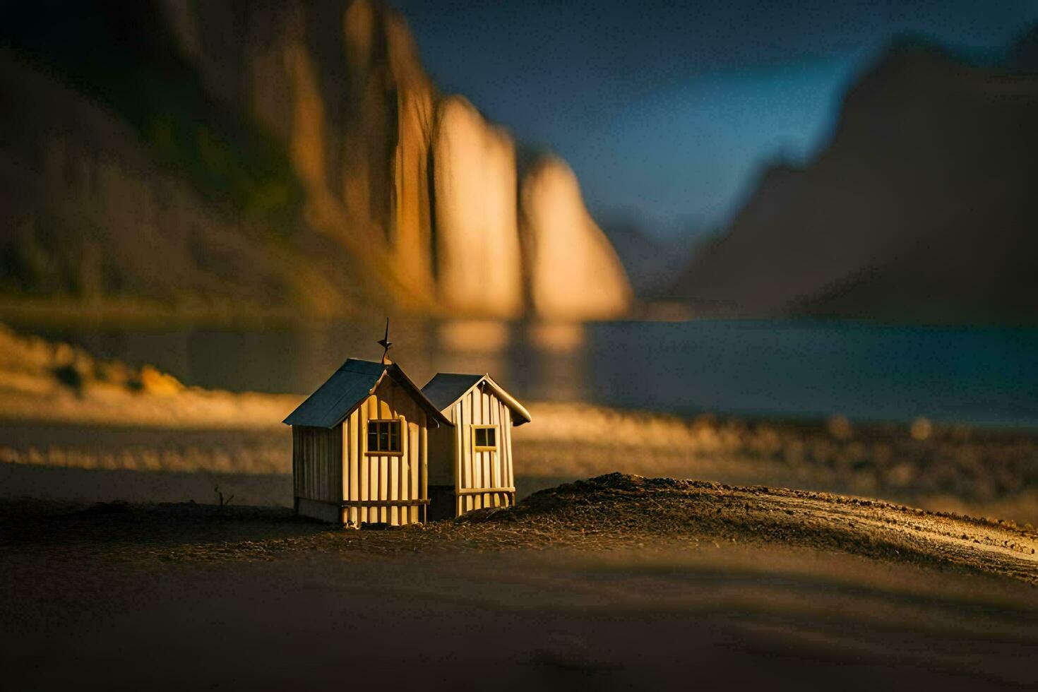 photo wallpaper the sky, mountains, water, house, the house, the house, the house. AI-Generated