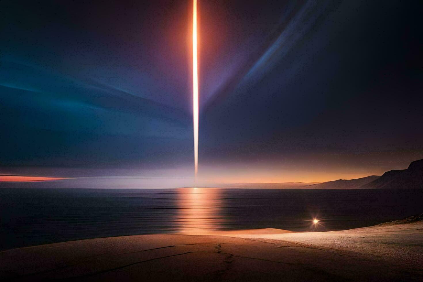 a long line of light is seen over the ocean. AI-Generated photo