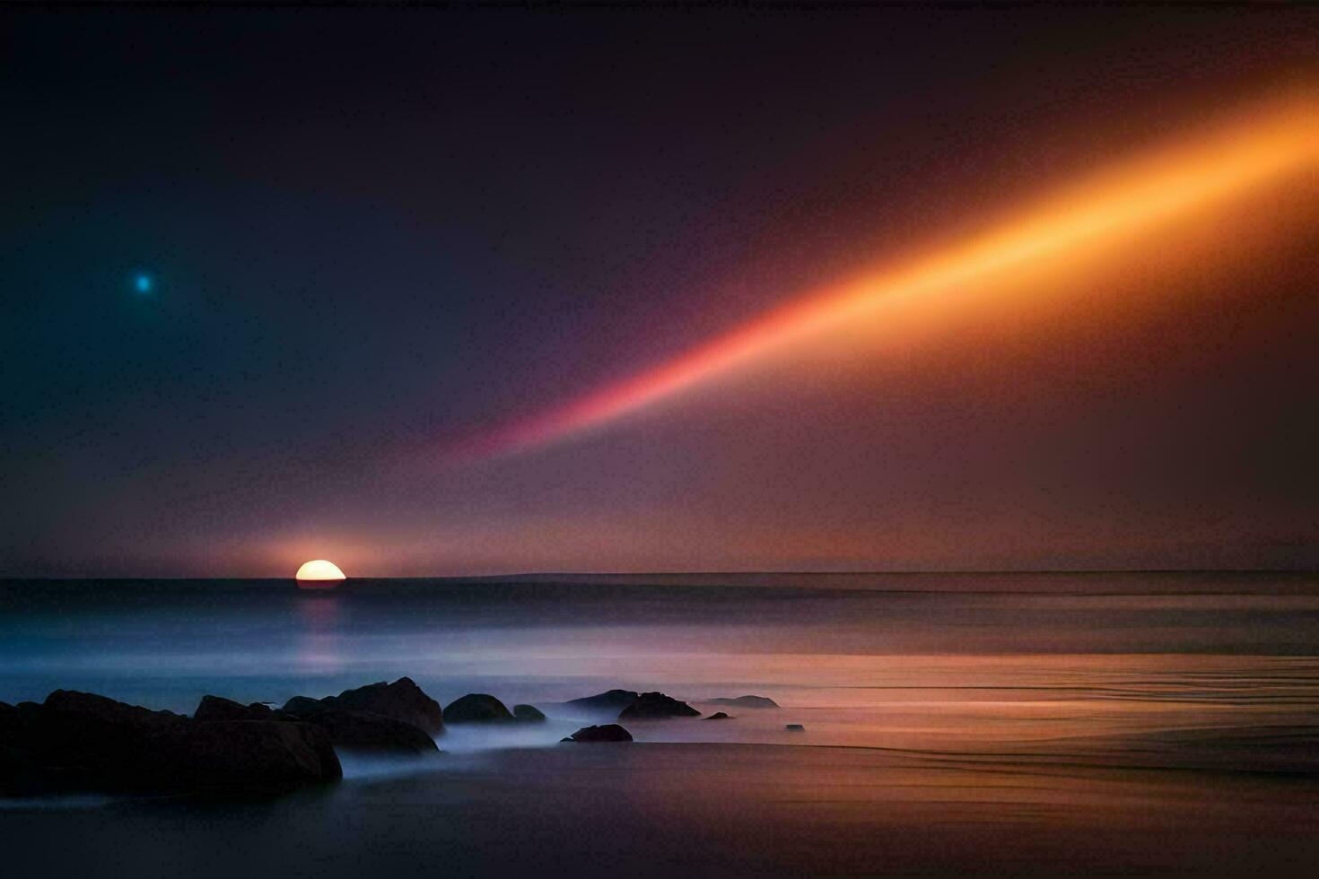 a colorful rainbow is seen over the ocean. AI-Generated photo