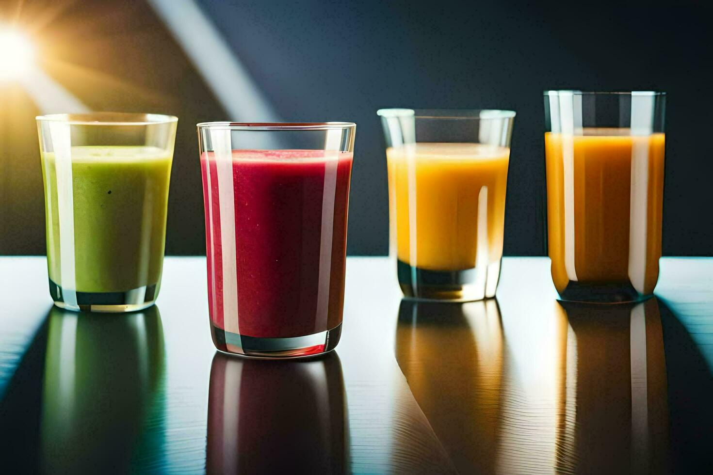 five different types of juices are shown in a row. AIGenerated