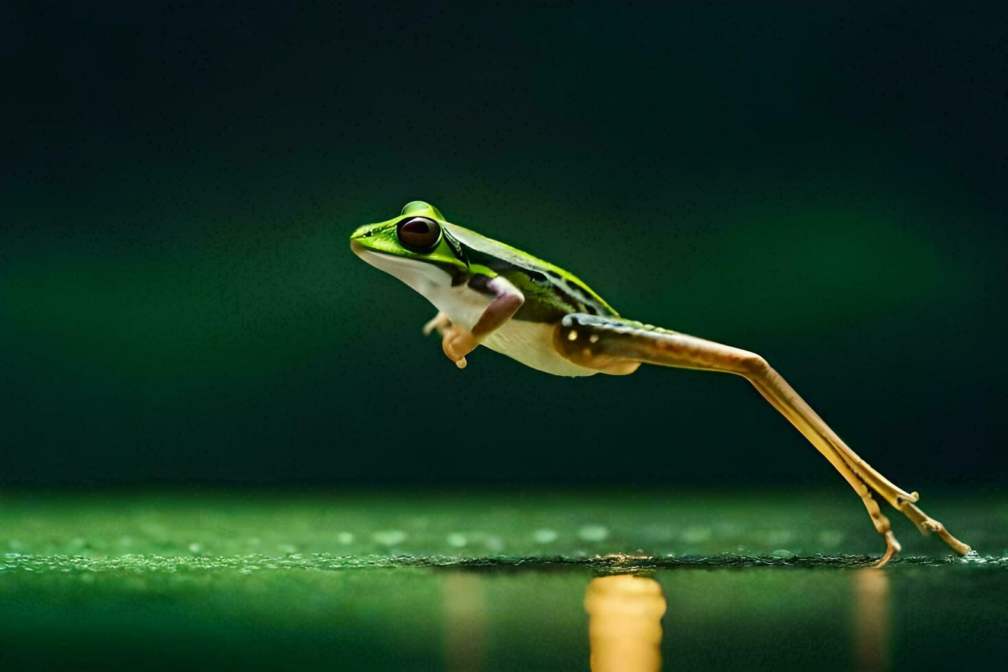 a frog jumping into the air on a green background. AI-Generated photo