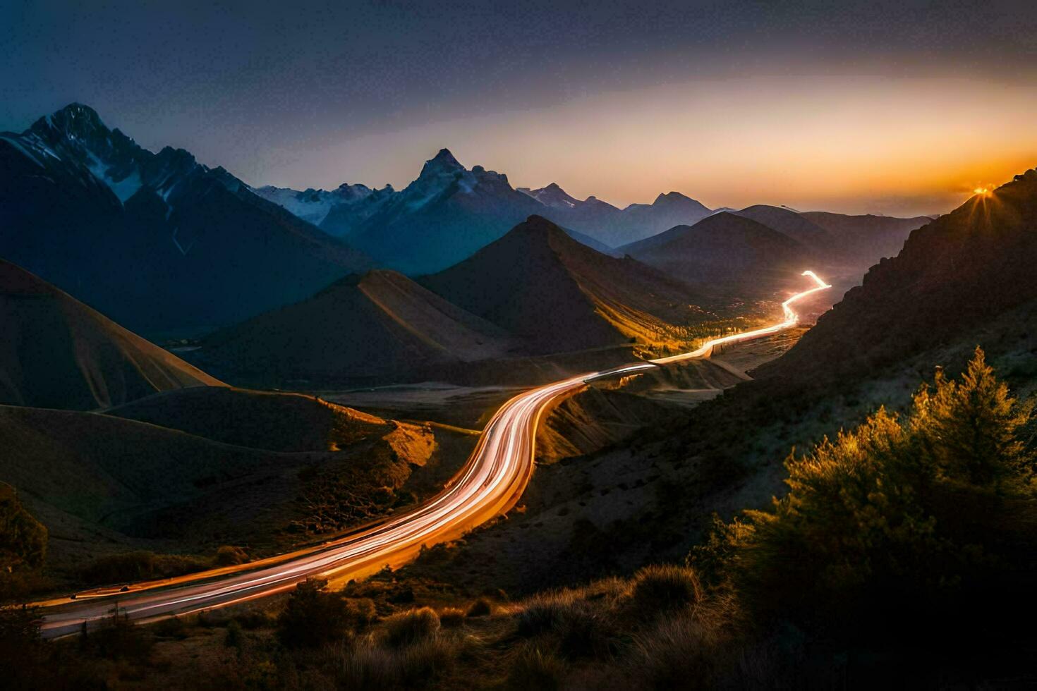 the road to the mountains. AI-Generated photo