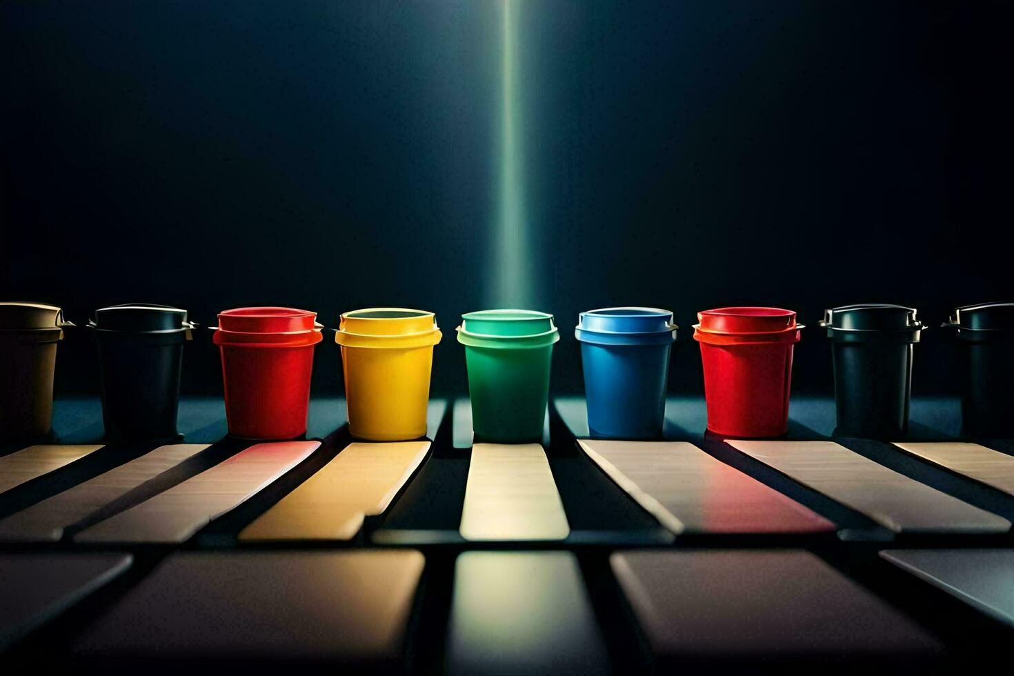 colorful cups on a keyboard. AI-Generated photo