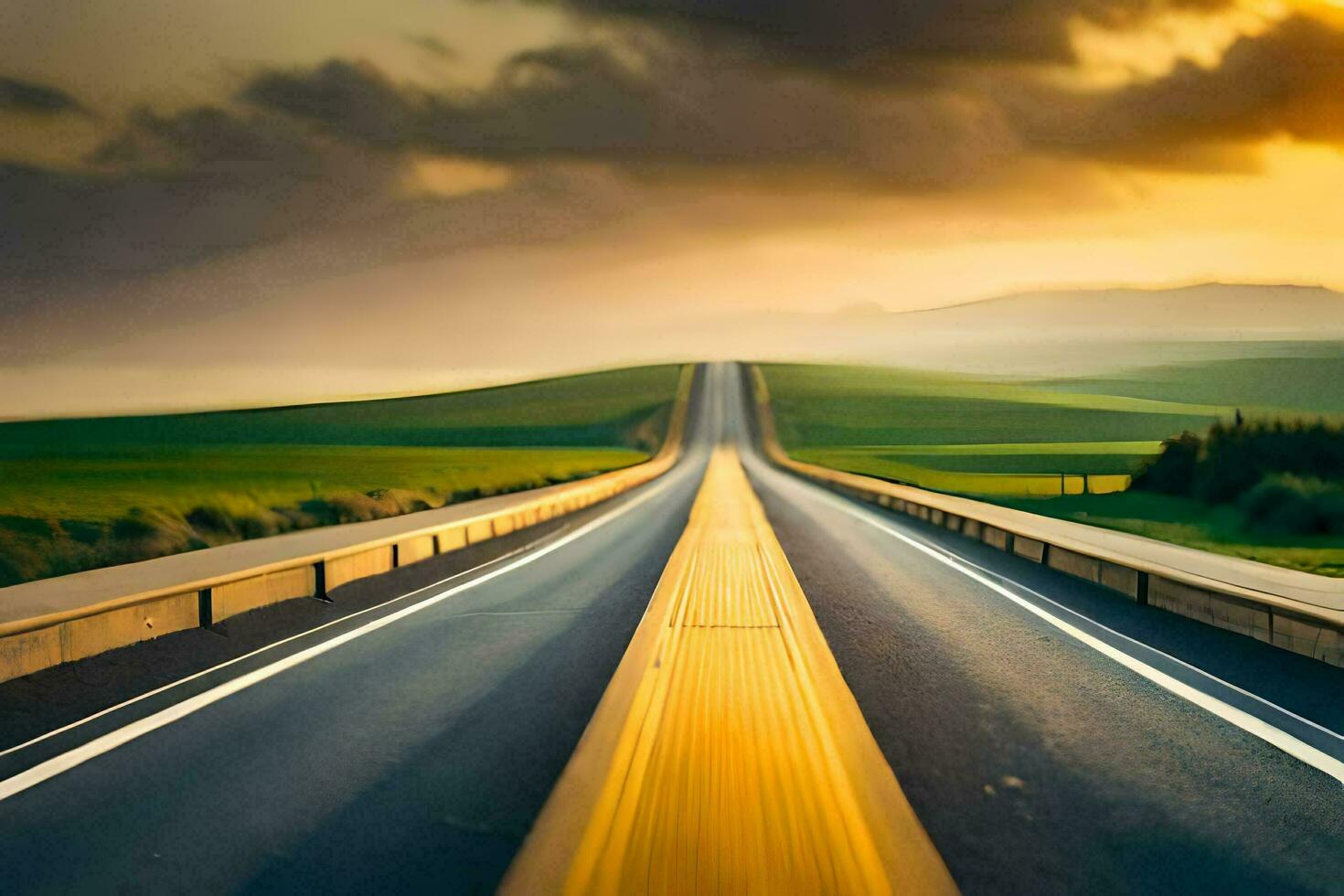 long road with yellow line on the road. AI-Generated photo