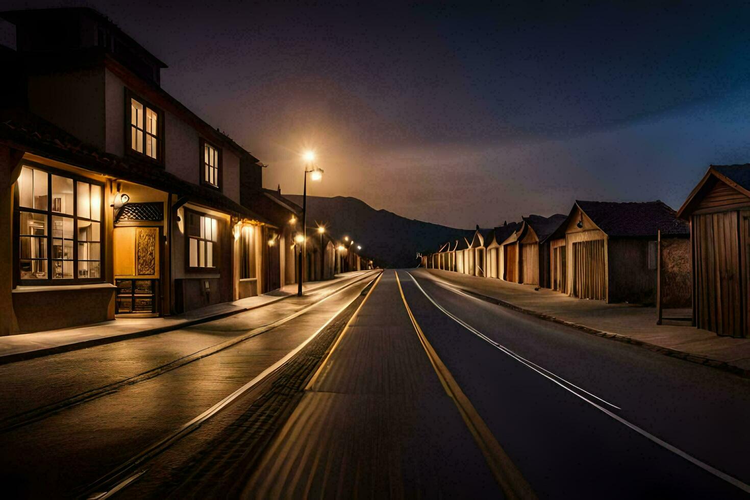 a long exposure photograph of a street at night. AI-Generated photo