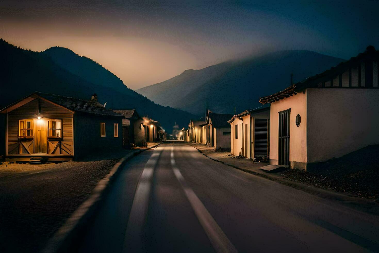 a long exposure photograph of a street in the mountains. AI-Generated photo