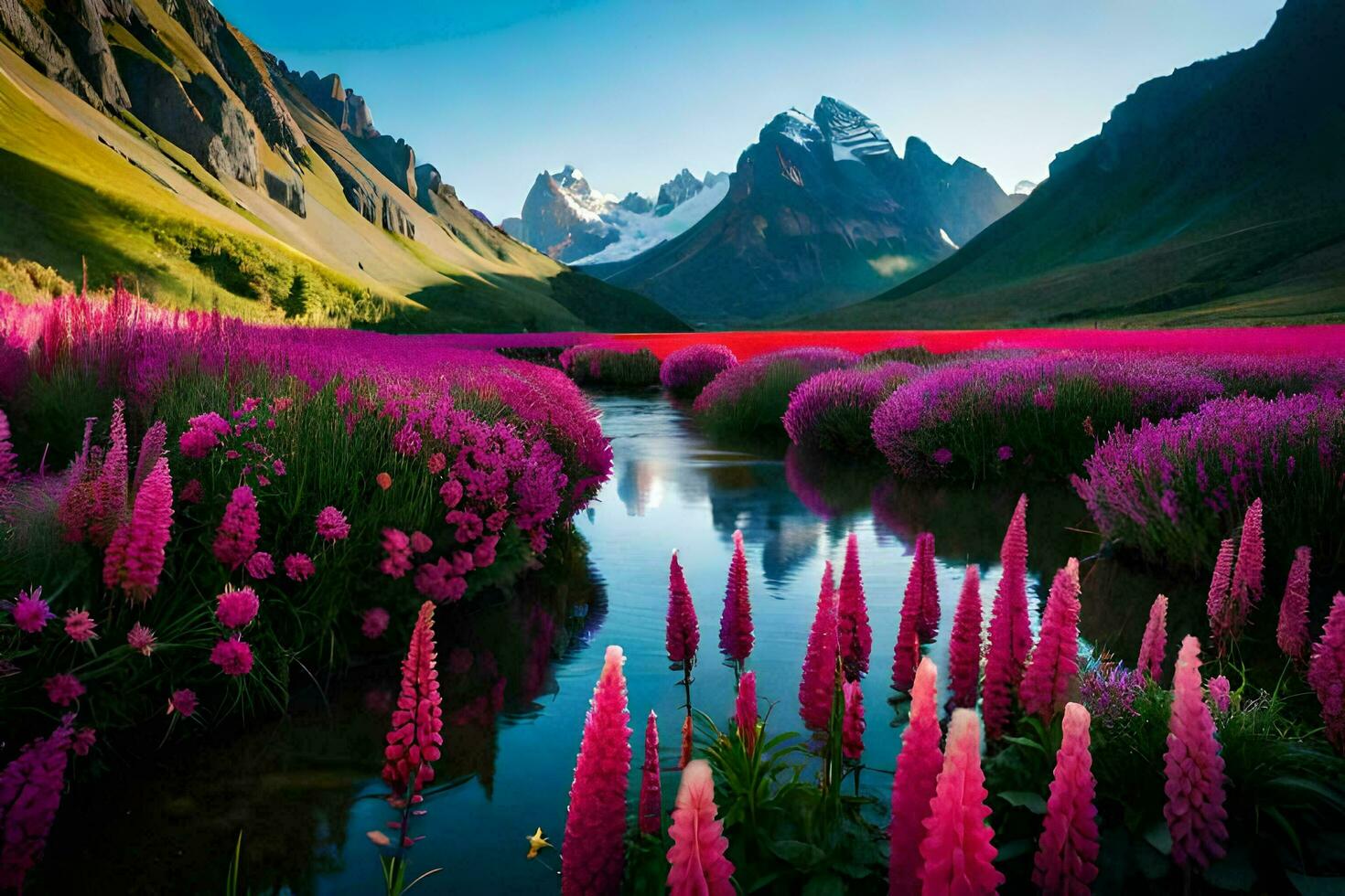the beauty of the lupine flowers in the mountains. AI-Generated photo