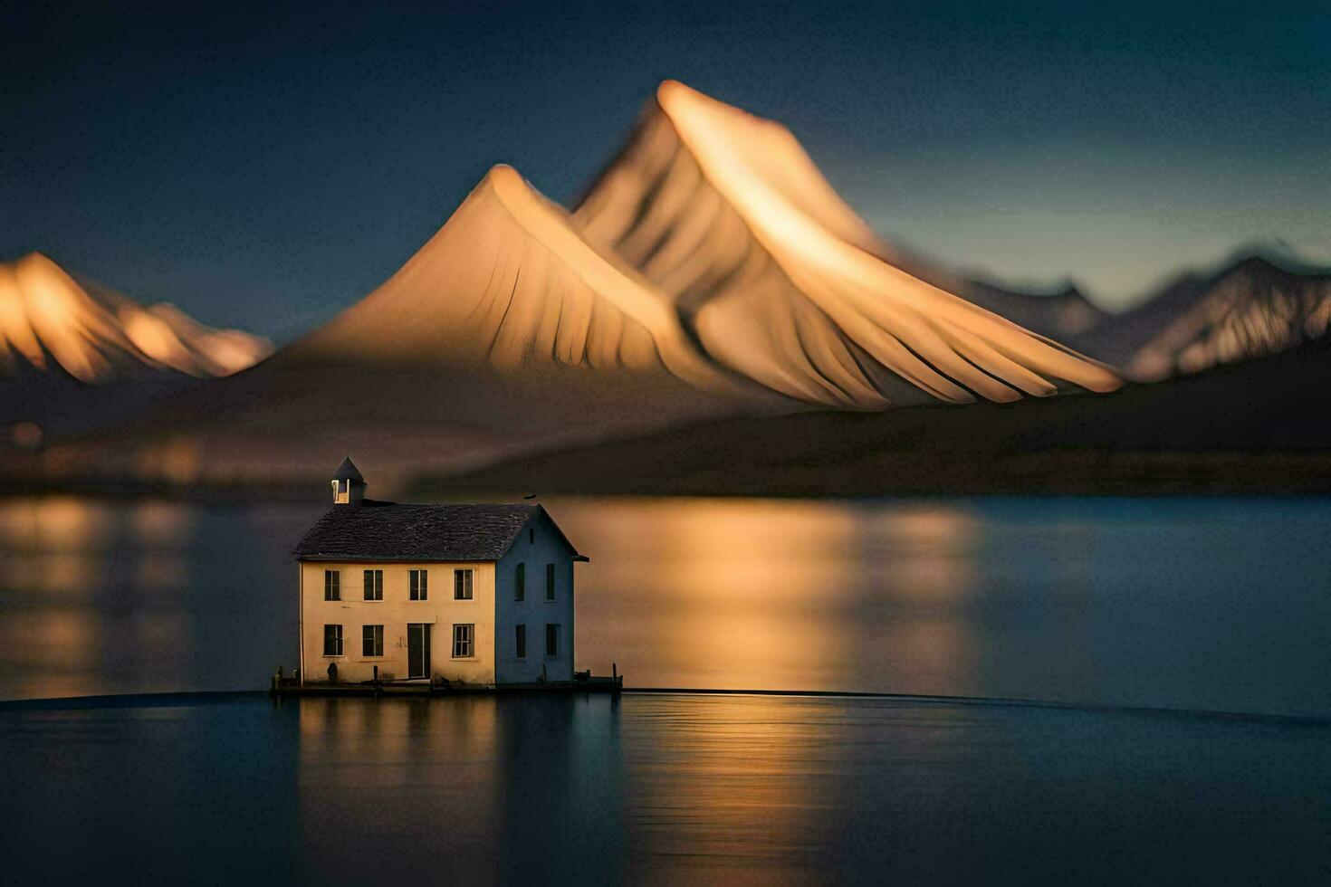 a house on a small island in the middle of a lake. AI-Generated photo