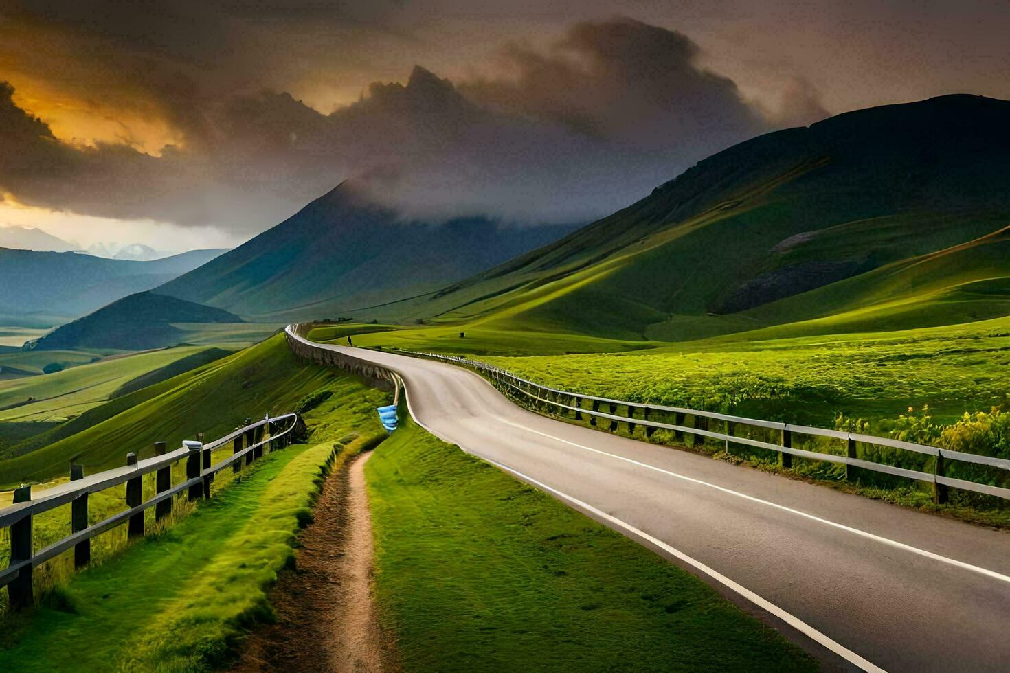 el la carretera a el montañas. generado por ai foto