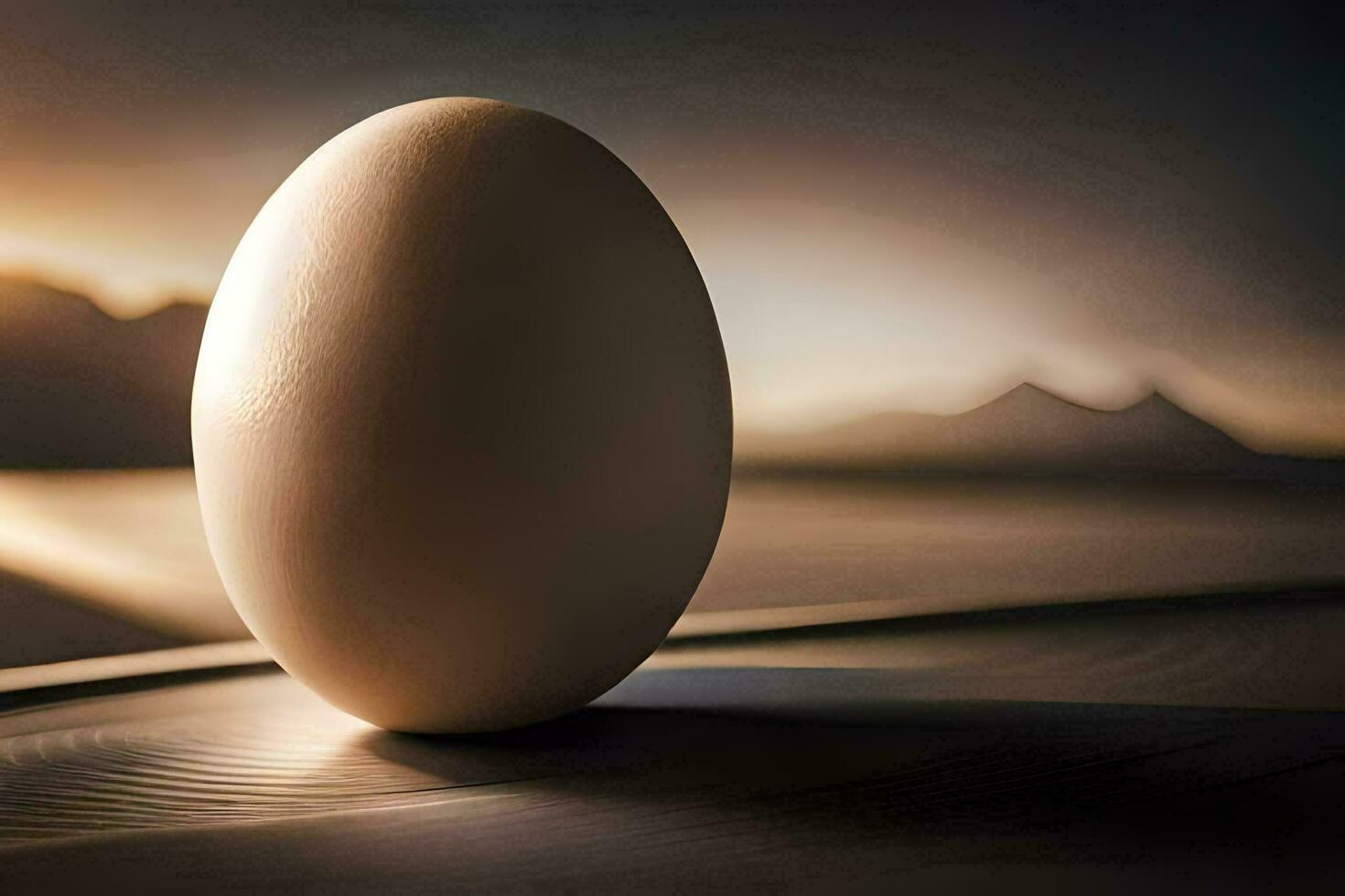 an egg sitting on top of a table. AI-Generated photo