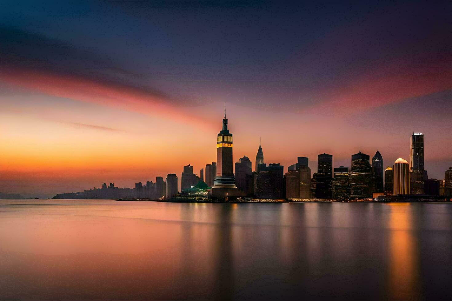 the hong kong skyline at sunset. AI-Generated photo
