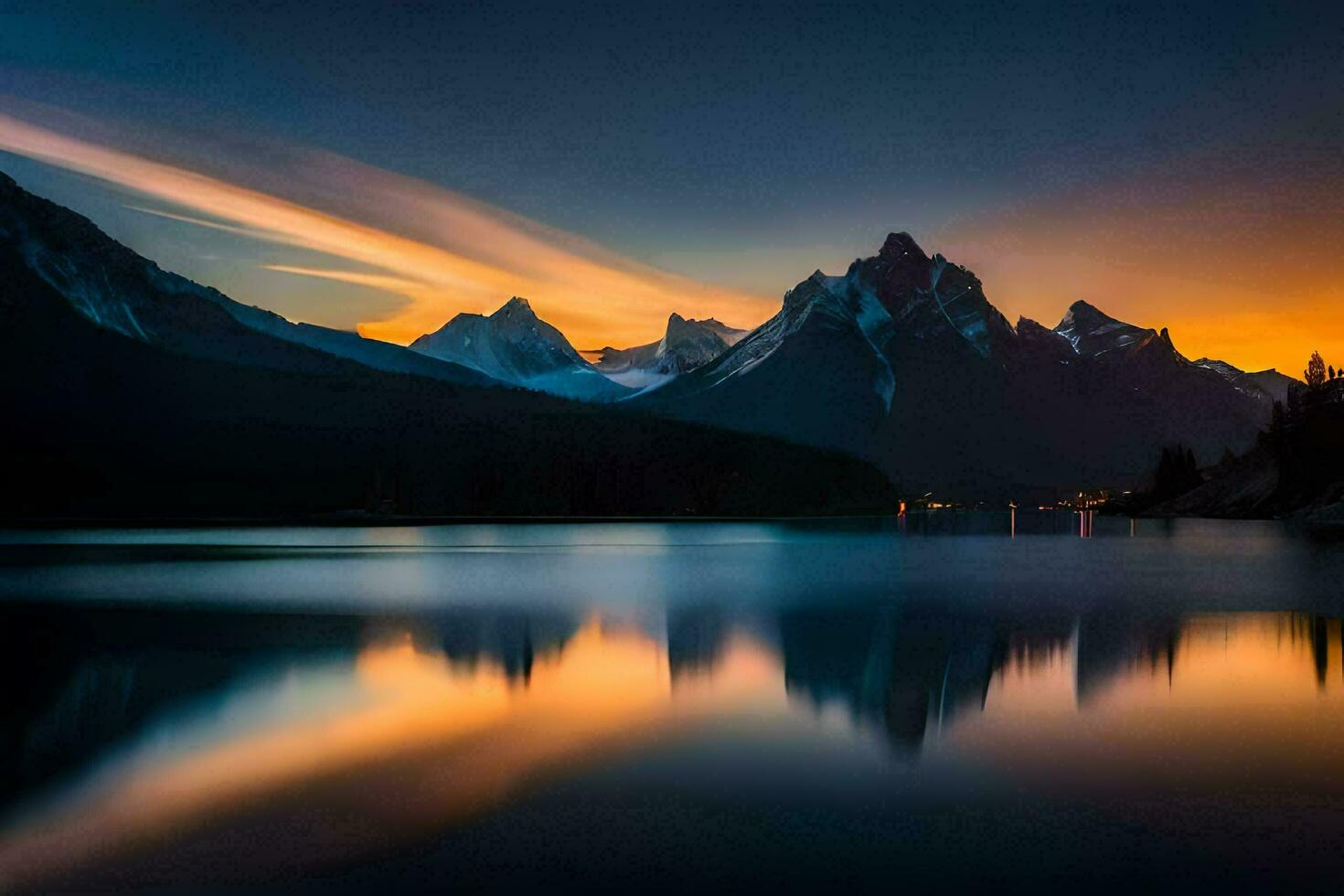 the mountains are reflected in the water at sunset. AI-Generated photo