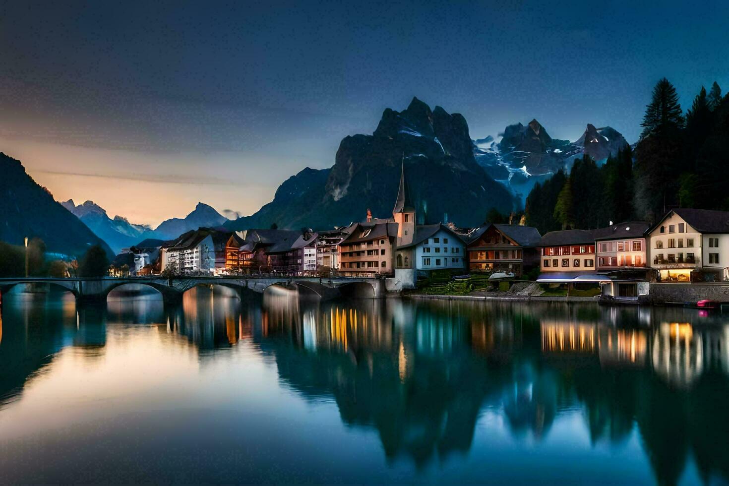 the town of altenburg in switzerland at dusk. AI-Generated photo