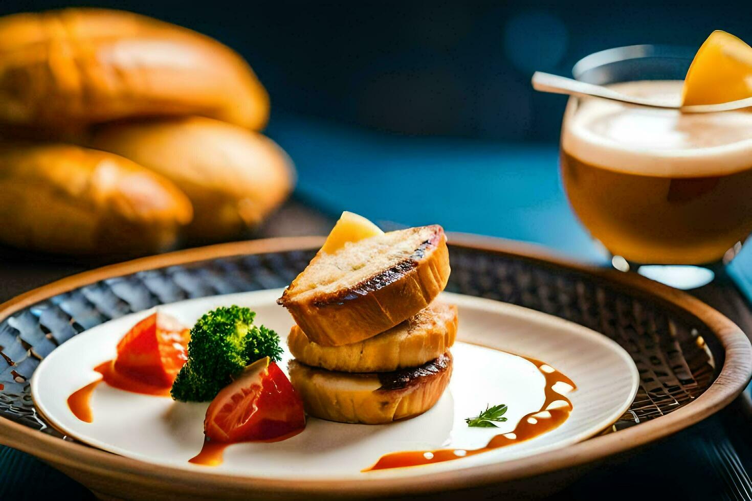 a plate with food and a glass of milk. AI-Generated photo
