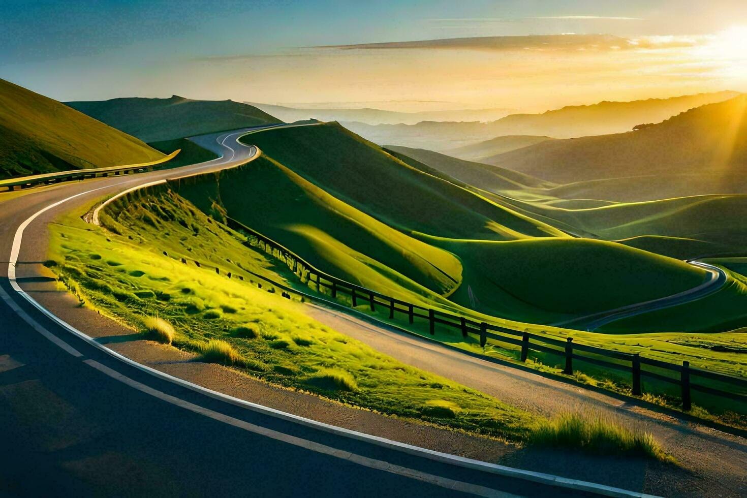 the road to the sunset. AI-Generated photo