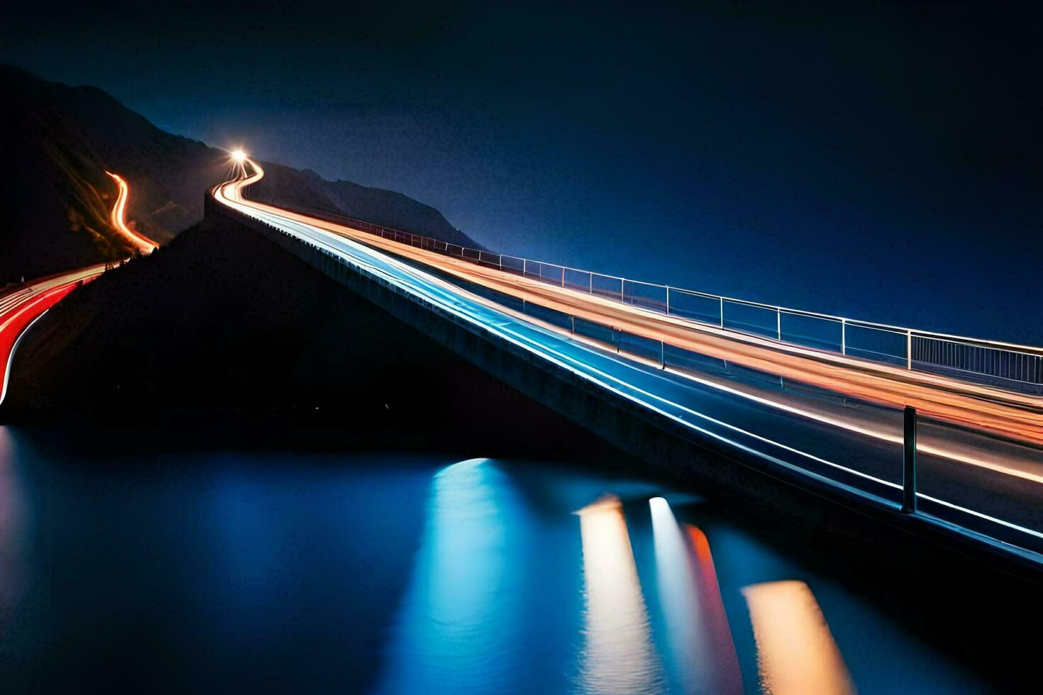 a long exposure photograph of a bridge at night. AI-Generated photo