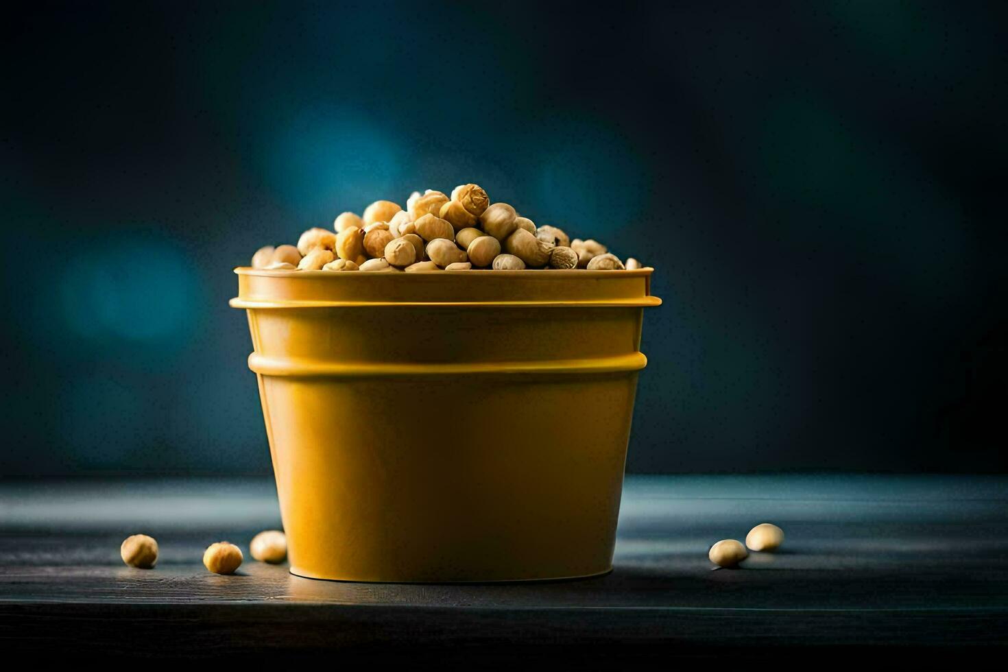 soy beans in a bucket on a dark background. AI-Generated photo